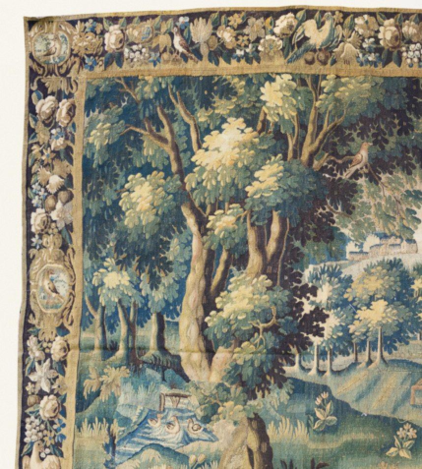 Hand-Woven 17th Century Flemish Verdure Landscape Tapestry with Peacocks
