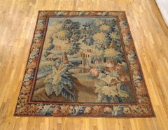 Tapiz flamenco del siglo XVII con paisajes en Verdure, con árboles, arbustos y flores