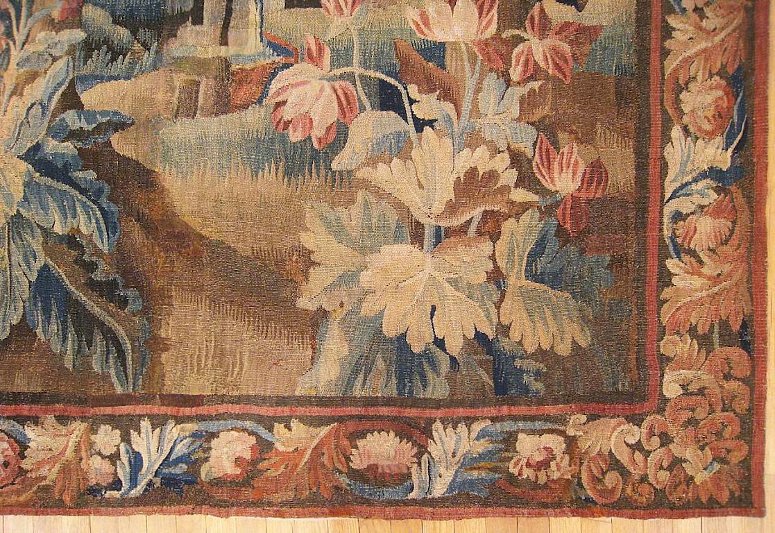Hand-Woven 17th Century Flemish Verdure Landscape Tapestry, with Trees, Bushes and Flowers For Sale