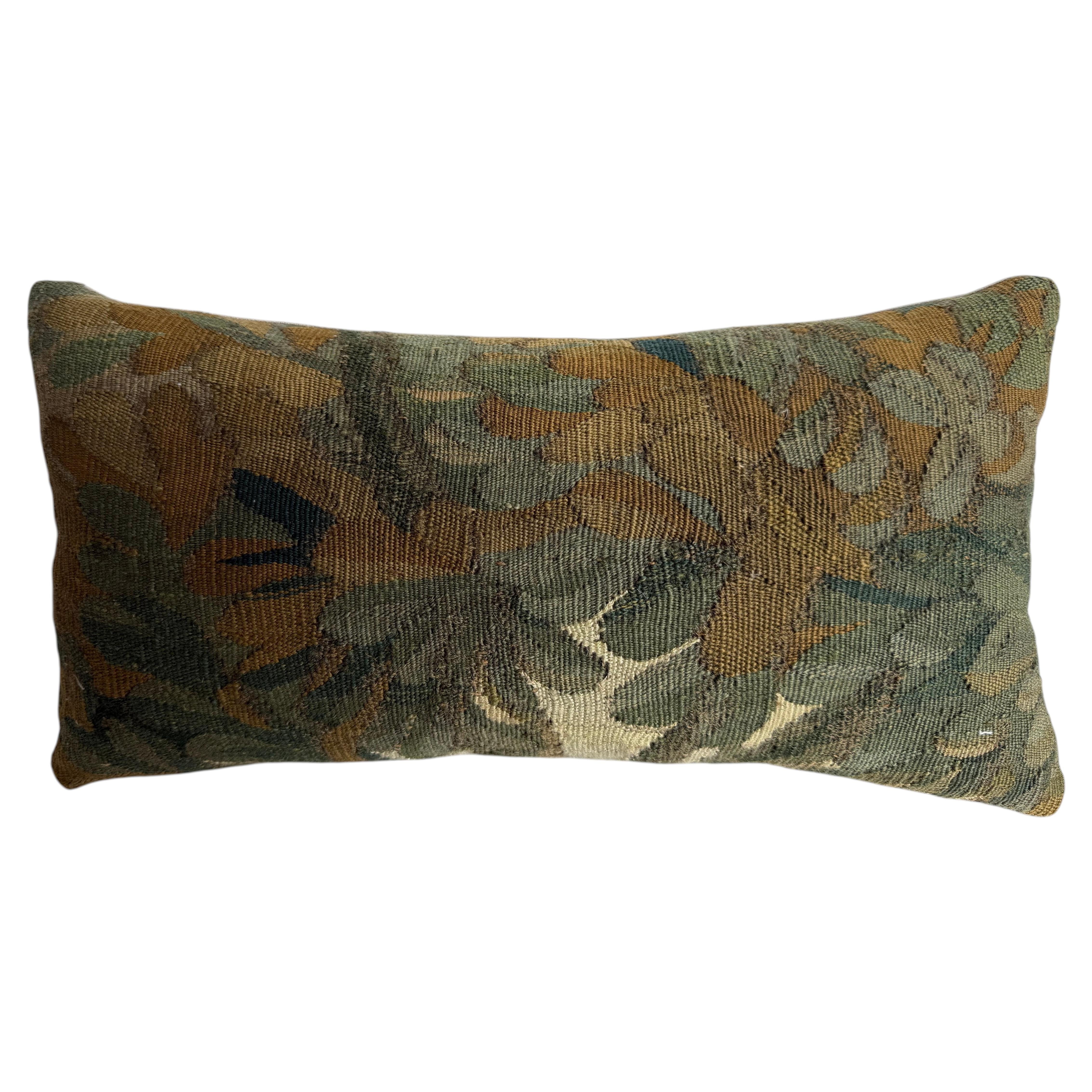 17th Century Flemish Verdure Tapestry Pillow Botanical Motif