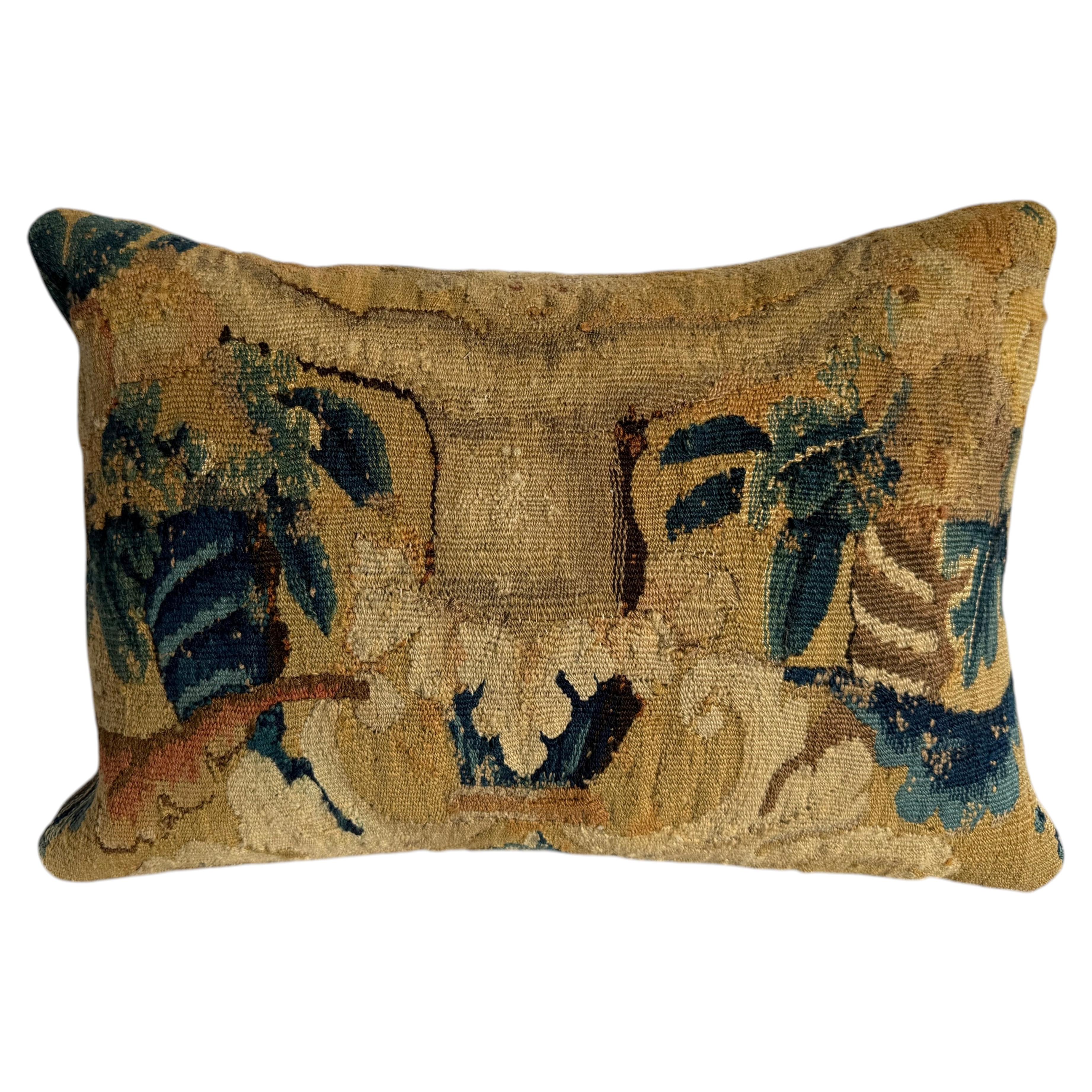 17th Century Flemish Verdure Tapestry Pillow