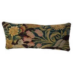 17th Century Flemish Verdure Tapestry Pillow with Baroque Floral Design
