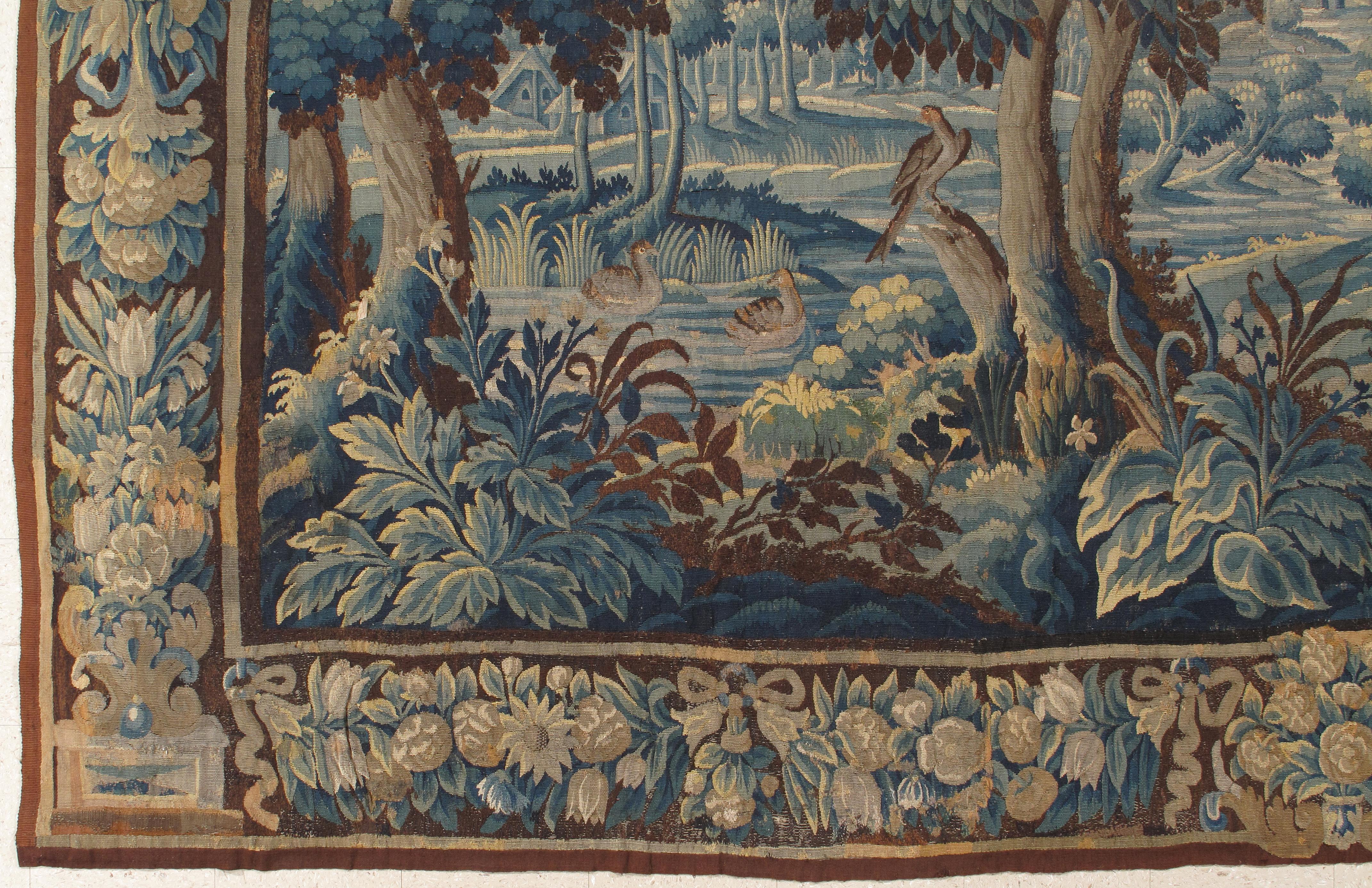 Hand-Knotted 17th Century Flemish Verdure Tapestry For Sale