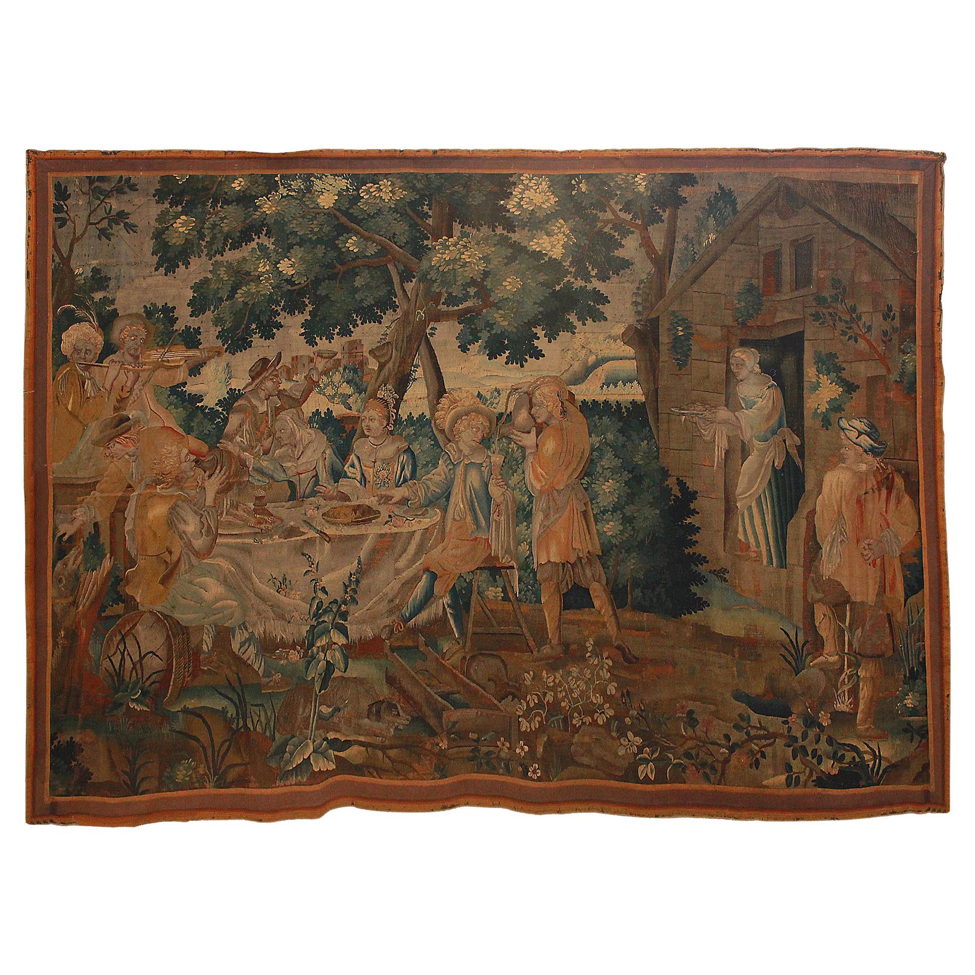 17th Century Flemish Woven Wool Tapestry For Sale