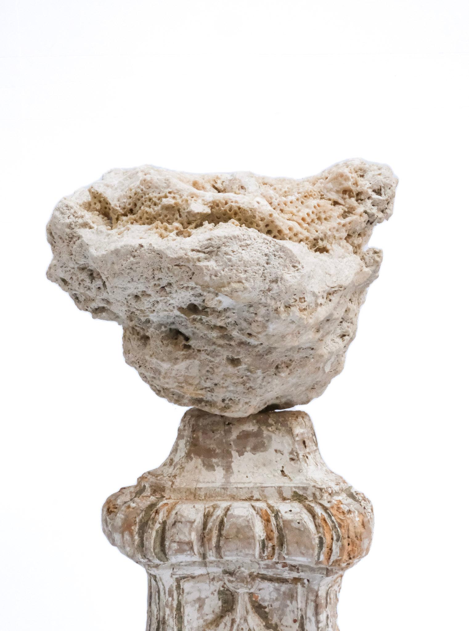 Hand-Carved 17th Century 'Florence Fragment' Base with Natural Coral Head For Sale