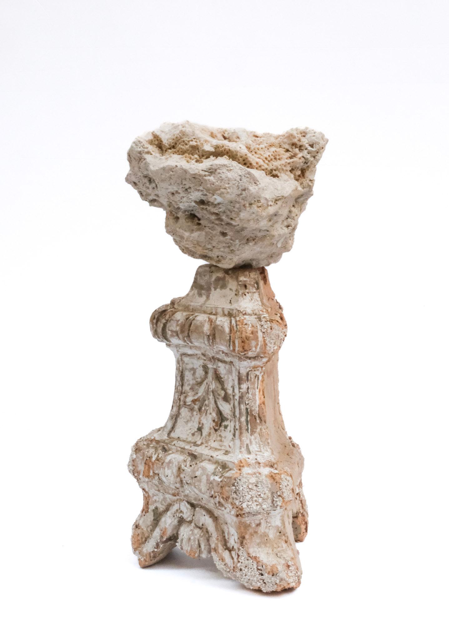 Gold Leaf 17th Century 'Florence Fragment' Base with Natural Coral Head For Sale