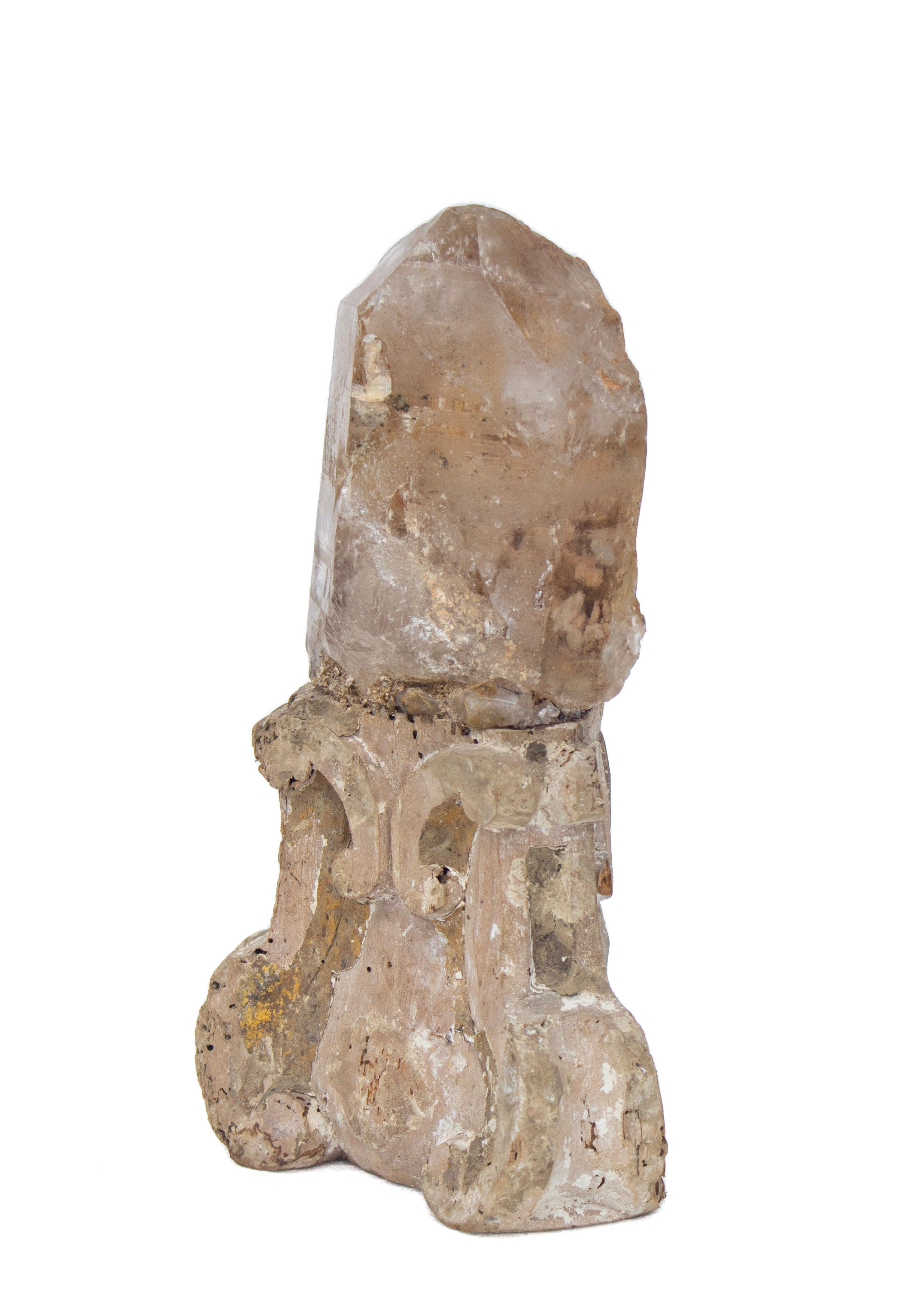 17th Century 'Florence Fragment' Candlestick Base with Rutile Quartz Crystal In Distressed Condition For Sale In Dublin, Dalkey