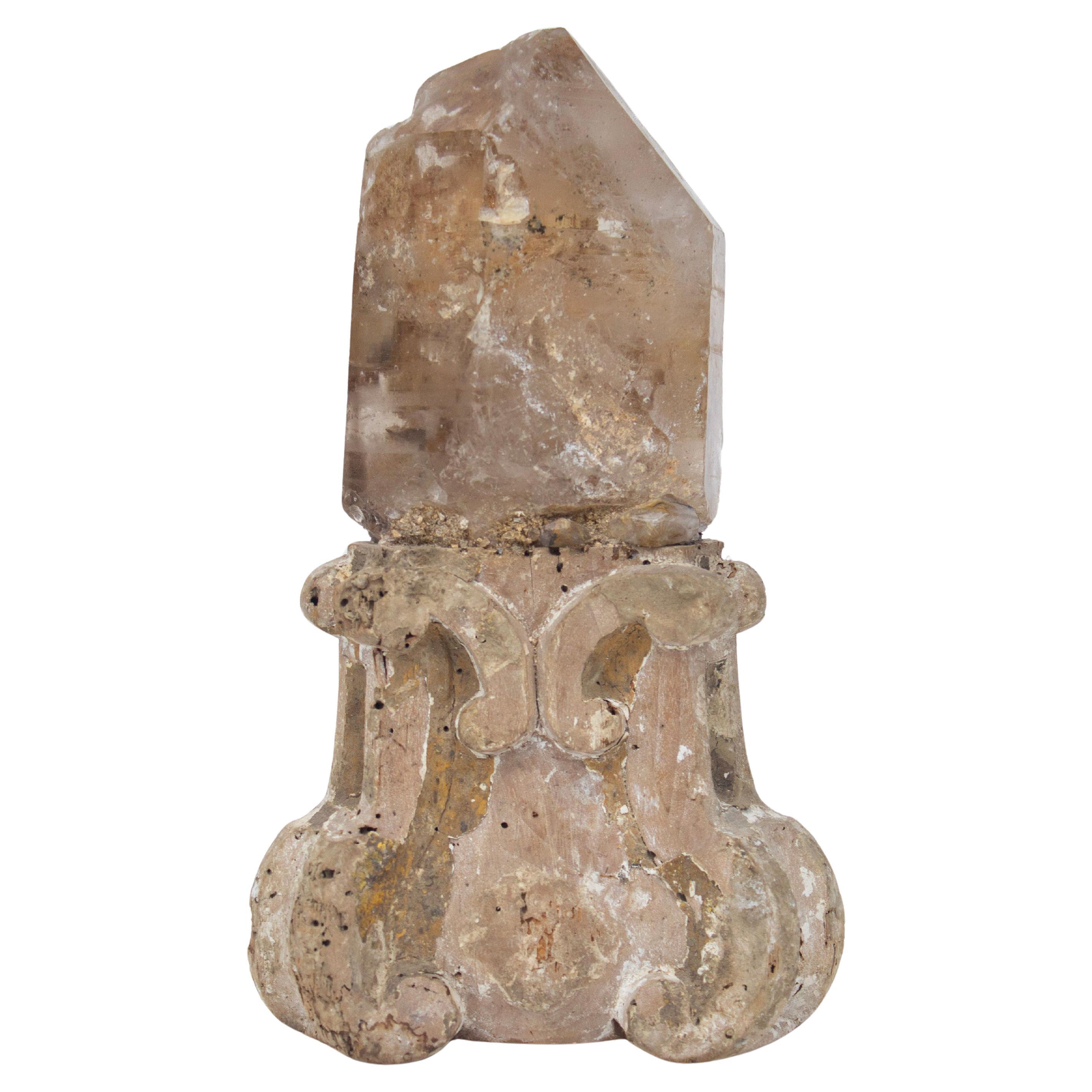 17th Century 'Florence Fragment' Candlestick Base with Rutile Quartz Crystal