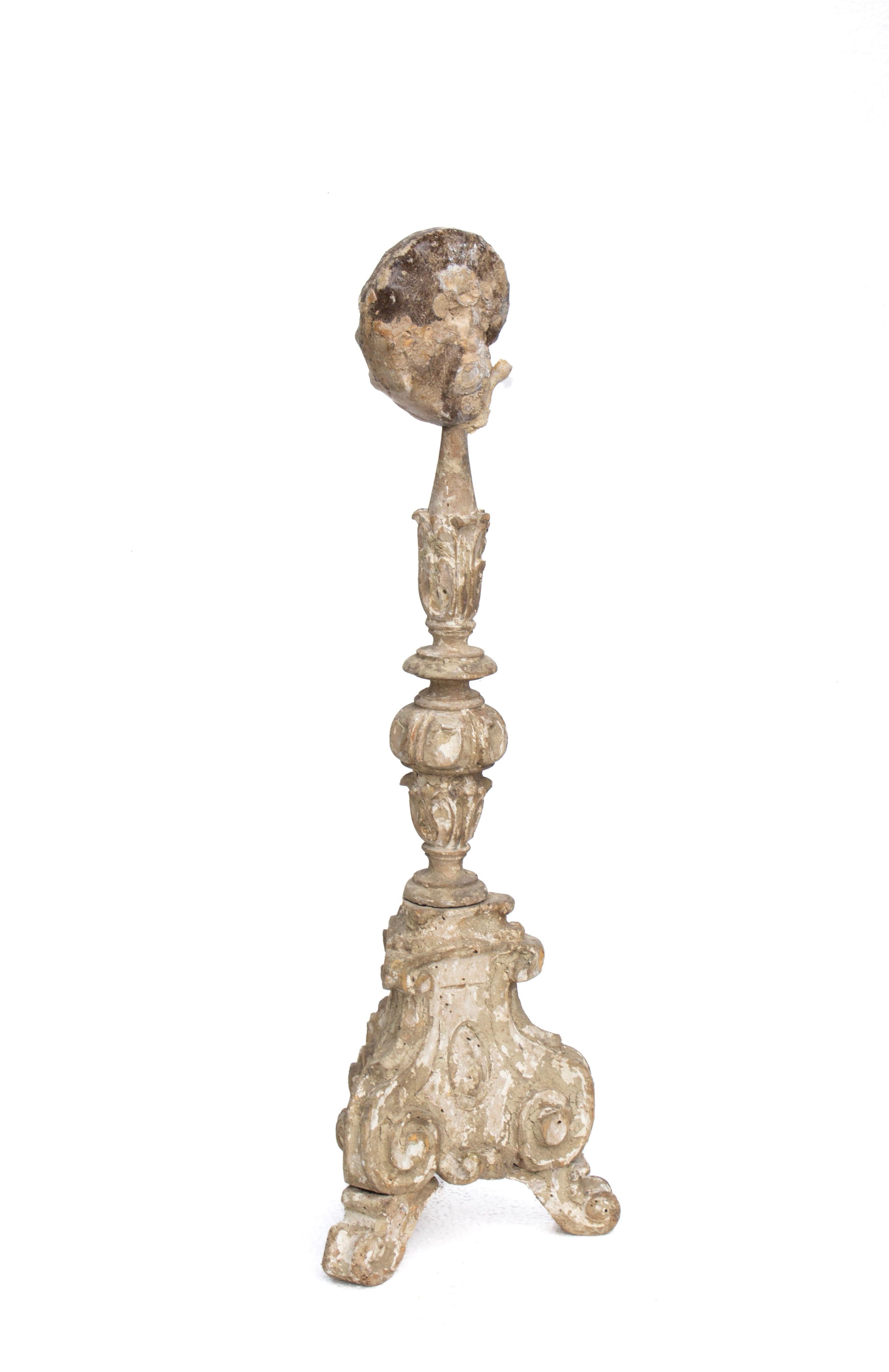 18th Century and Earlier 17th Century 'Florence Fragment' Candlestick with Natural Ammonite Shell For Sale