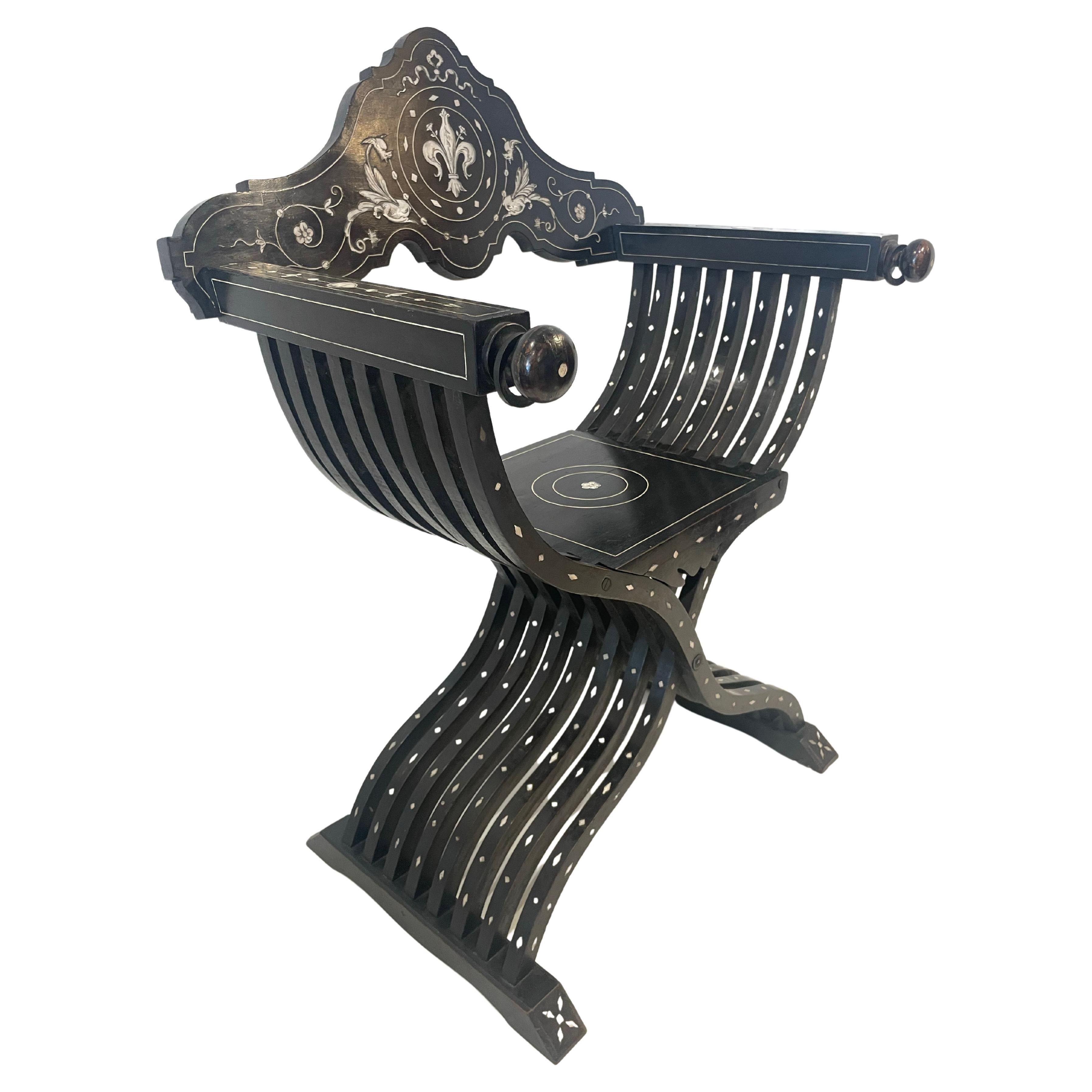 Italian 17th Century Florentine Ebonized Savonarola Folding Chair