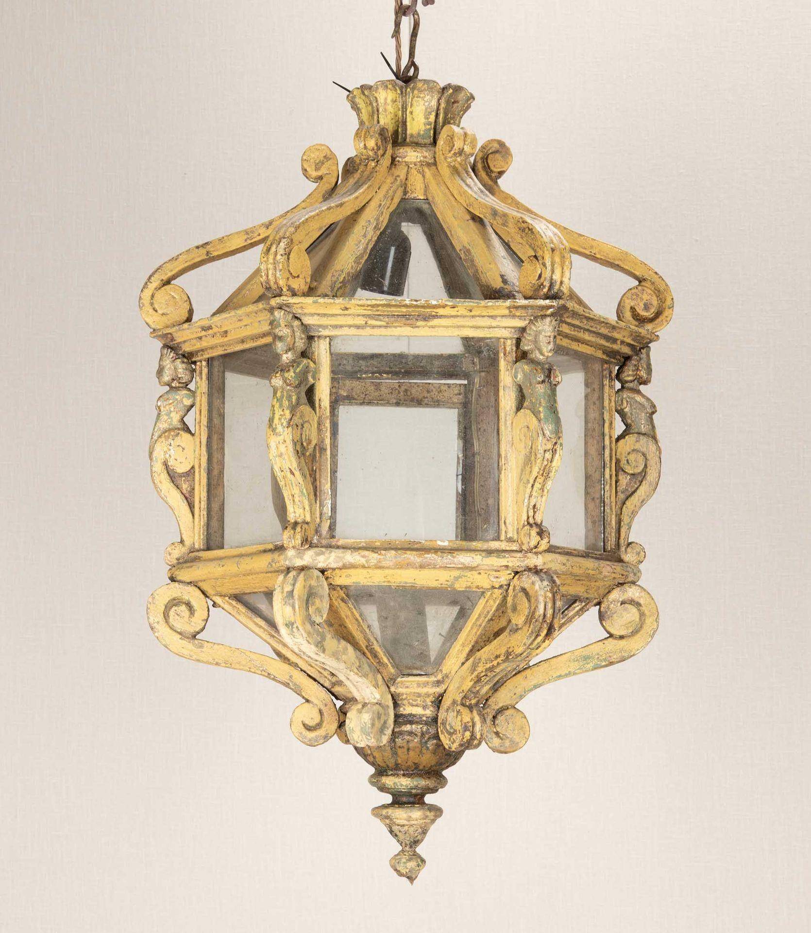Glazed 17th Century Florentine Hand Carved Wooden Lantern For Sale