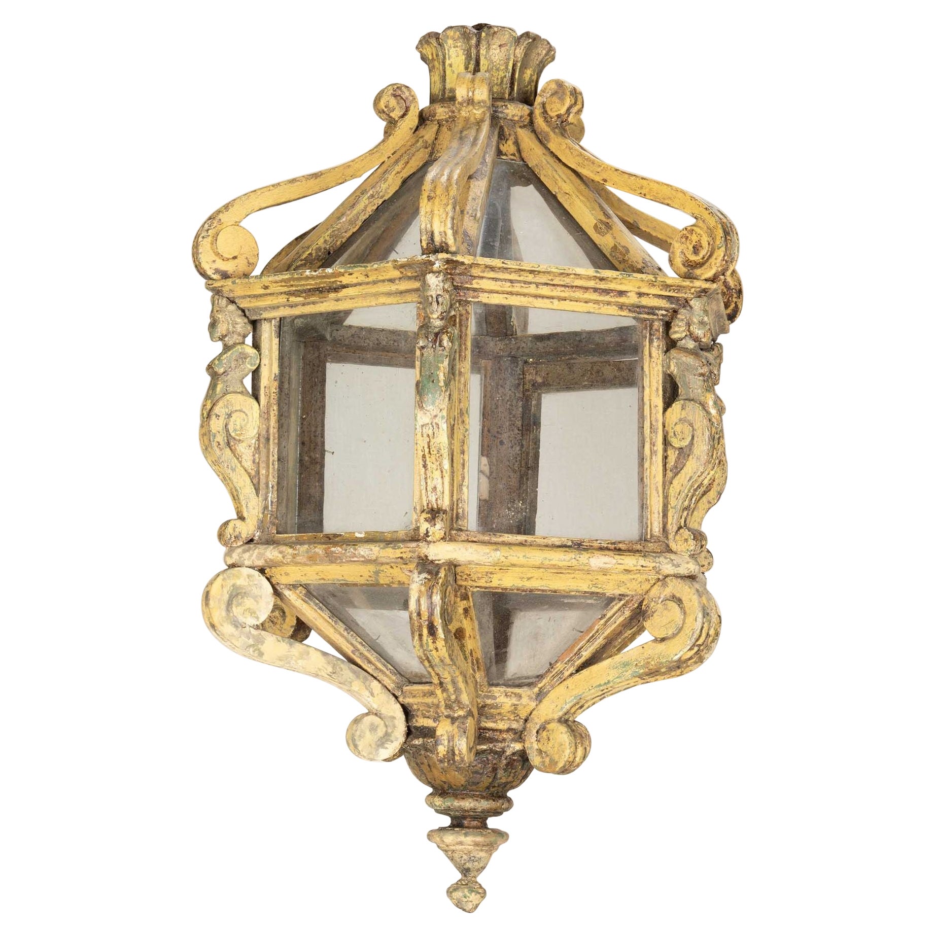 17th Century Florentine Hand Carved Wooden Lantern For Sale