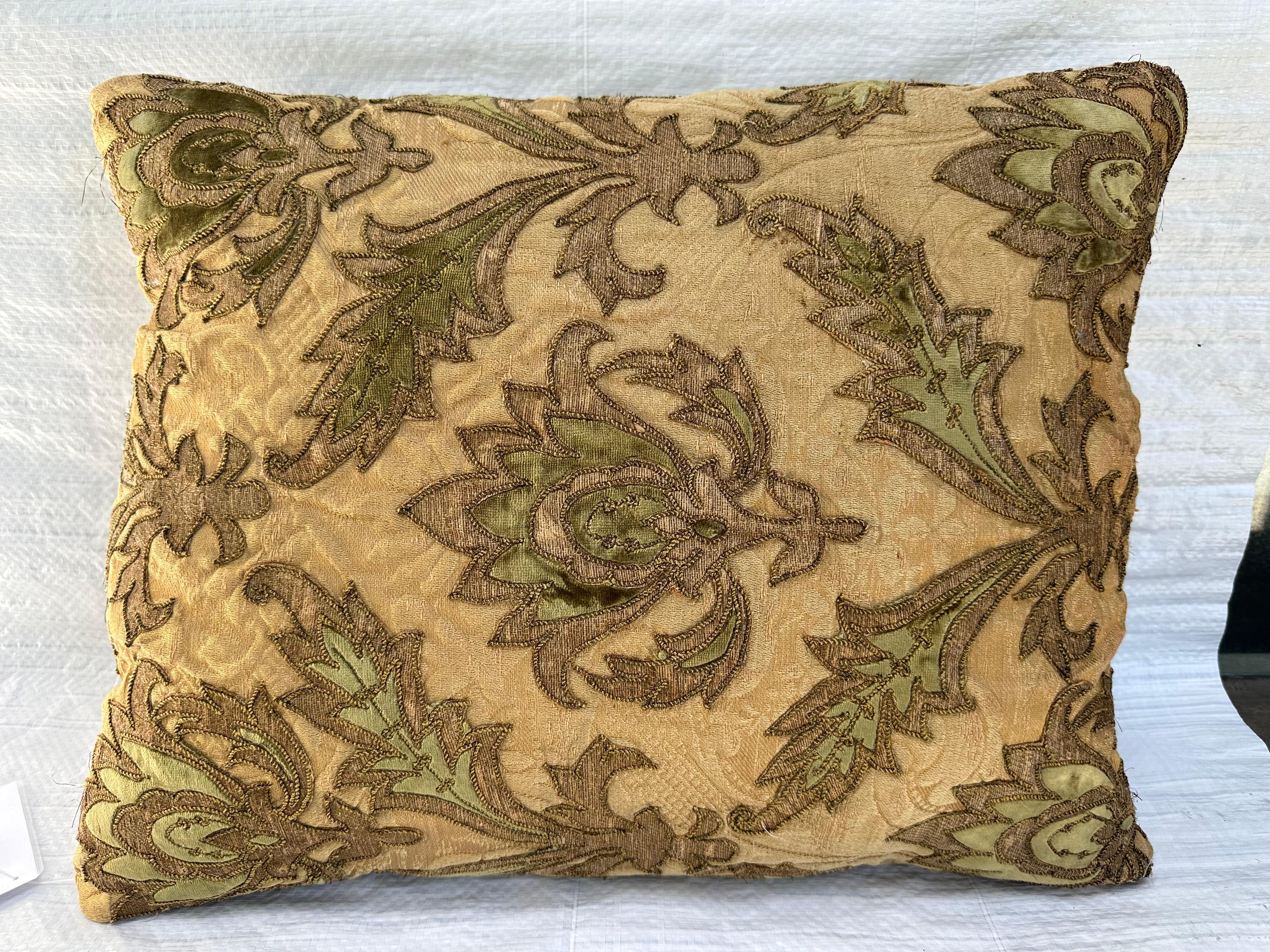 Empire 17th Century Florentine Silk & Metallique Pillow For Sale