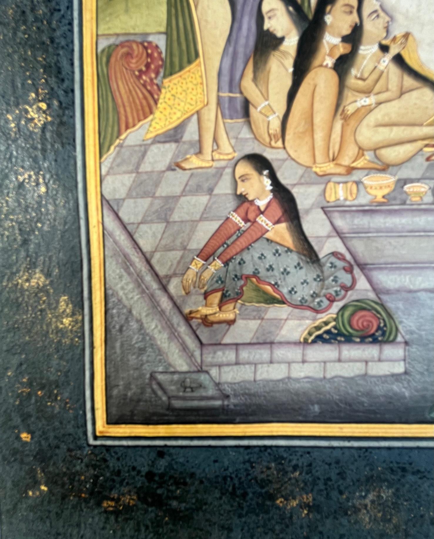 Hand-Painted 17th Century Folio of Indian Persian Mughal School Miniature Painting. For Sale