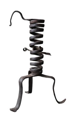 17th-Century Forged Iron Spring Candlestick – Height 24 cm