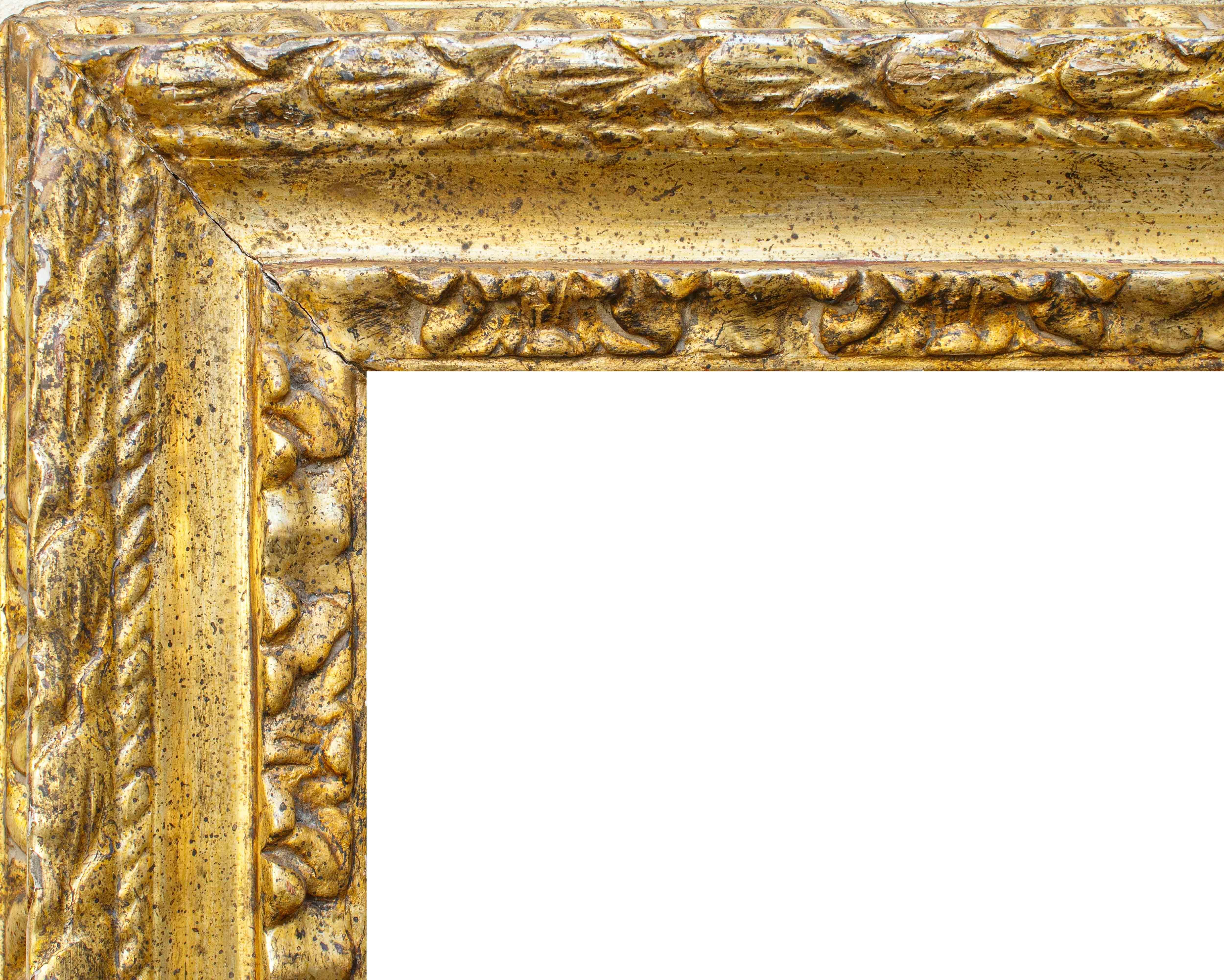 XVIIe siècle, Italie centrale

Cadre

Bois de méca sculpté et doré, 67 x 92 cm

Léger 45 x 71

Le cadre en question est en bois de mecque doré, sculpté de décors feuillagés sur deux ordres entrecoupés d'une gorge lisse et d'un ruban. 

La dorure à