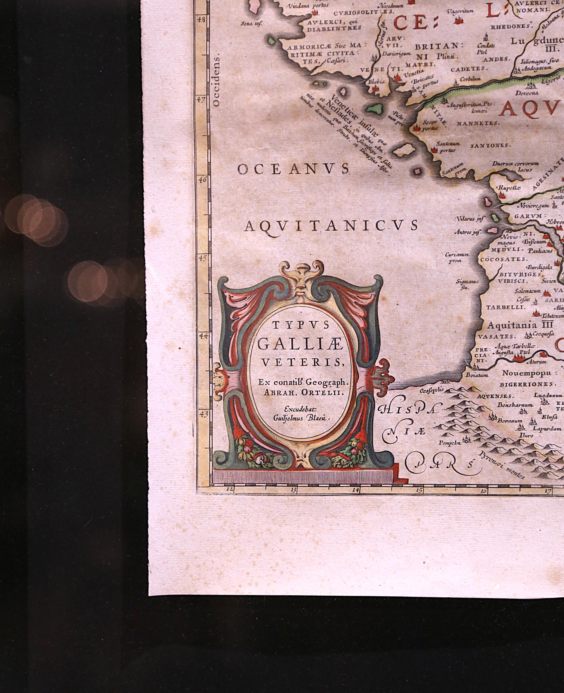 Baroque 17th Century Framed Map of Ancient France Titled 