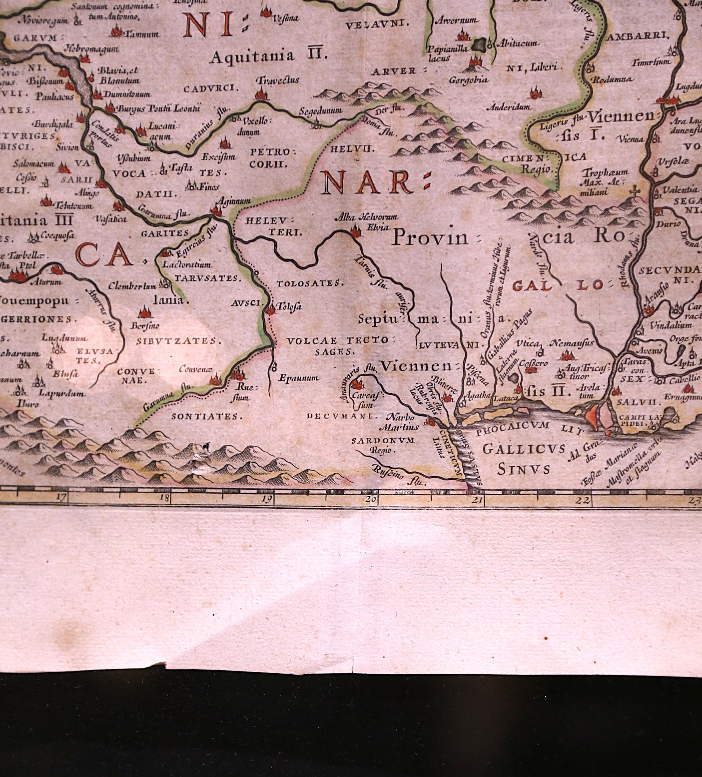 Dutch 17th Century Framed Map of Ancient France Titled 