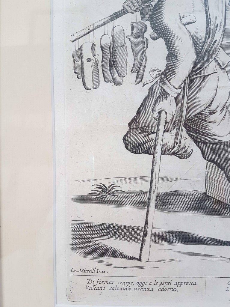17th Century Francesco Curti "Vendor of Shoes" Etching For Sale at