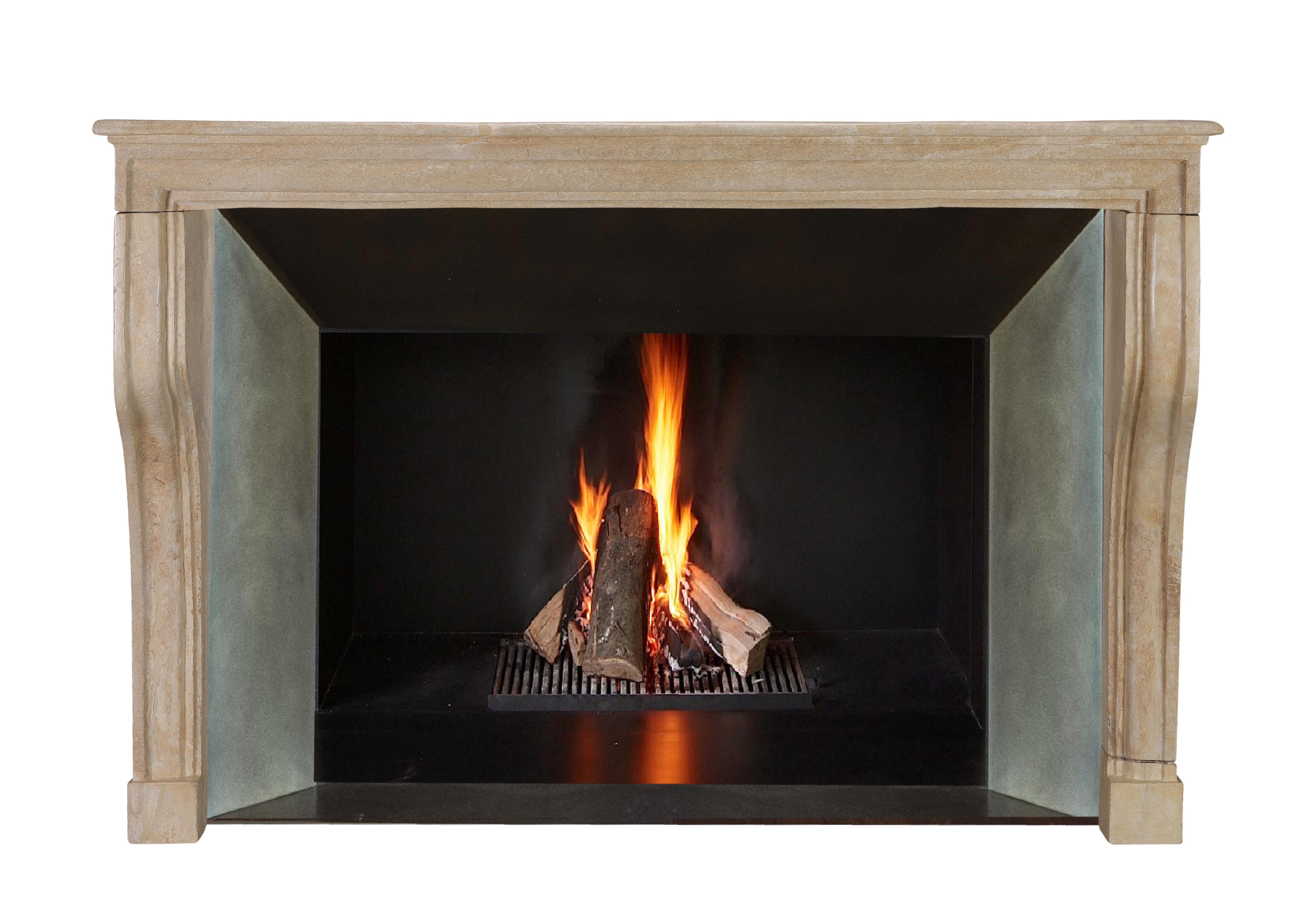 18th Century and Earlier 17th Century French Alpine Fireplace in Warm Limestone – Timeless Elegance For Sale