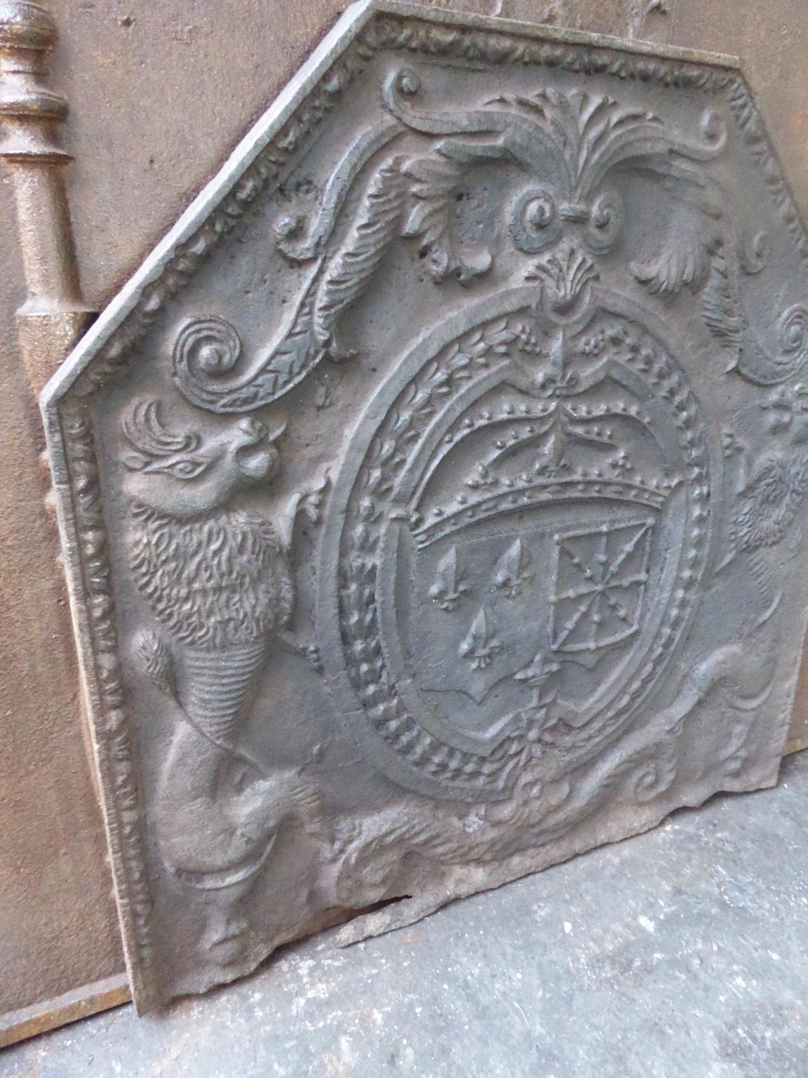 Iron 17th Century French 'Arms of France and Navarre' Fireback