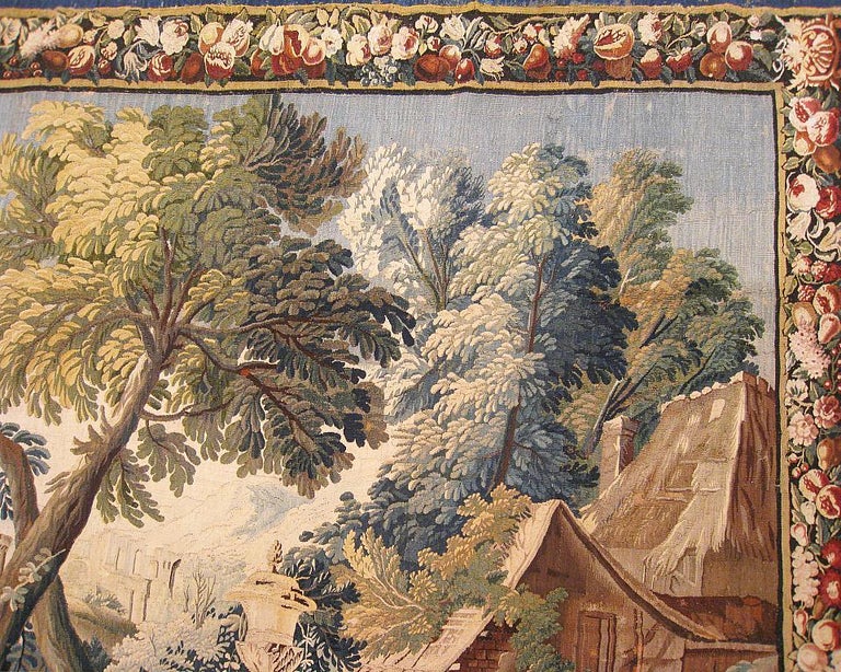 Hand-Woven 17th Century French Aubusson Verdure Tapestry For Sale