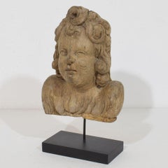 17th Century French Baroque Carved oak Angel Head on Wings Circa 1650-1700