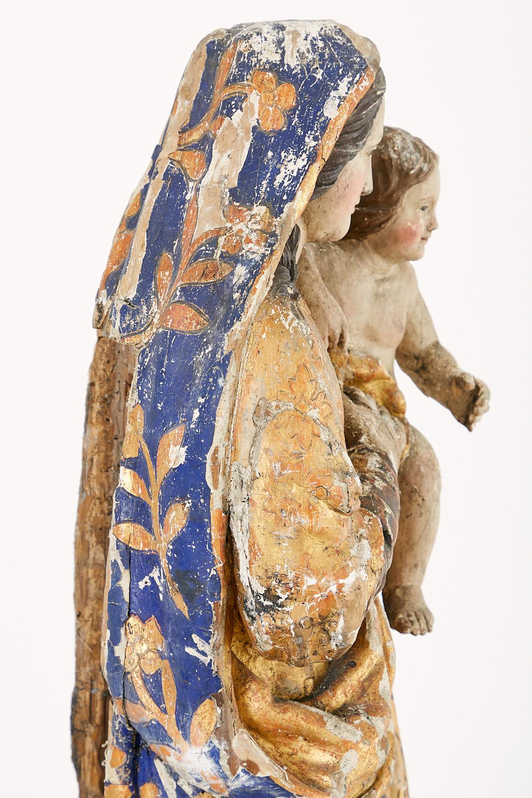 17th Century French Baroque Polychrome Madonna and Child 4