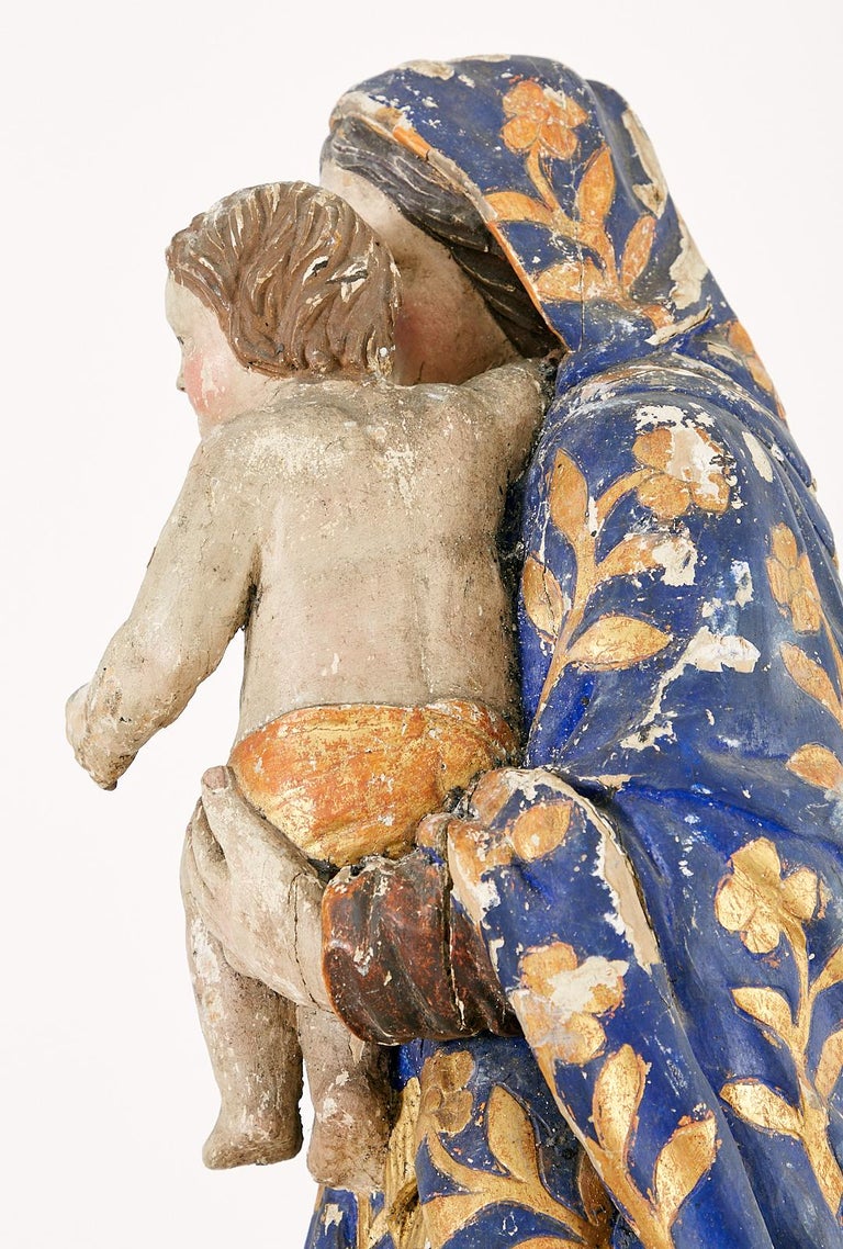 Gesso 17th Century French Baroque Polychrome Madonna and Child