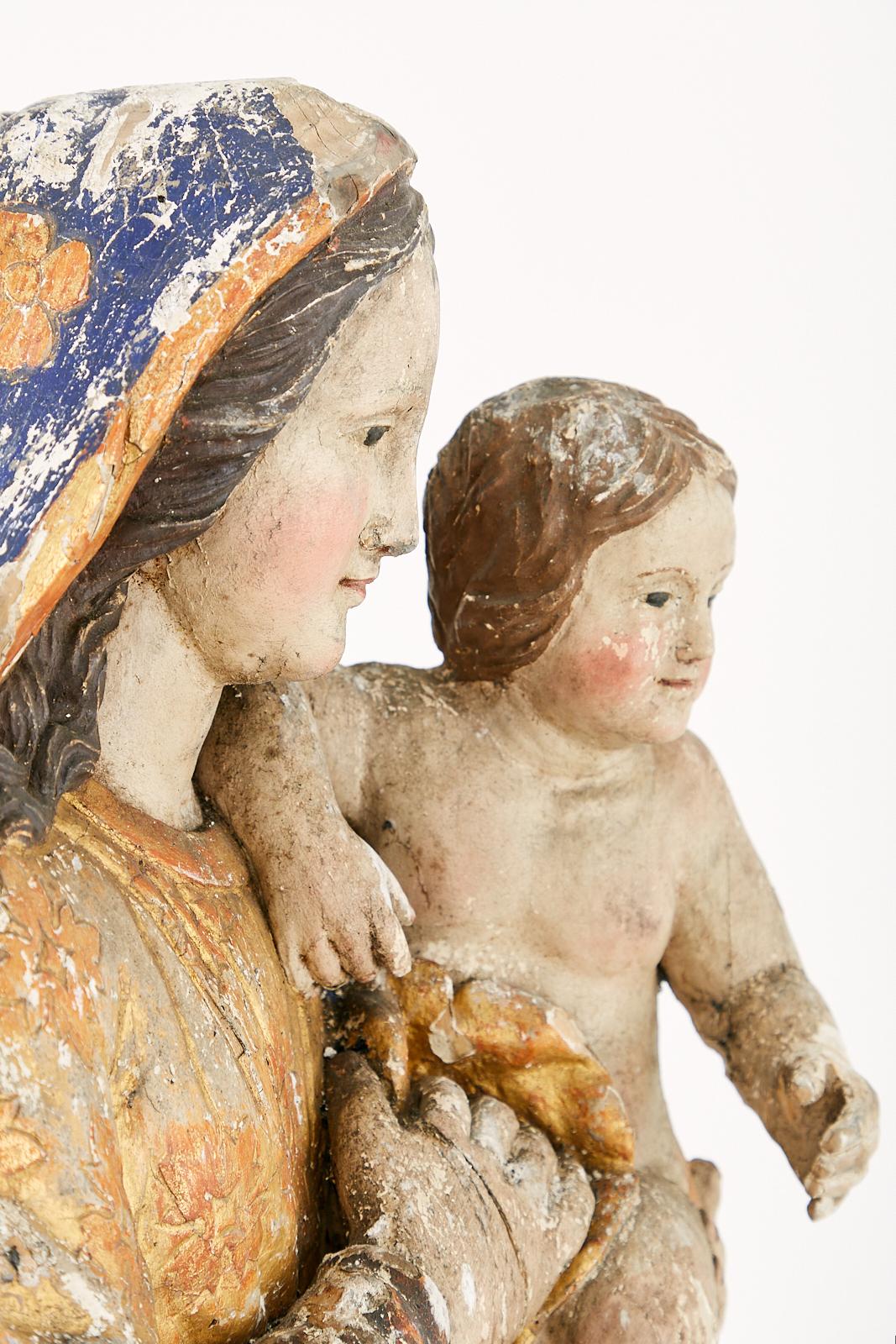 17th Century French Baroque Polychrome Madonna and Child 2