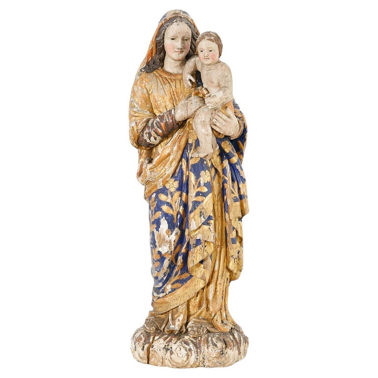 17th Century French Baroque Polychrome Madonna and Child