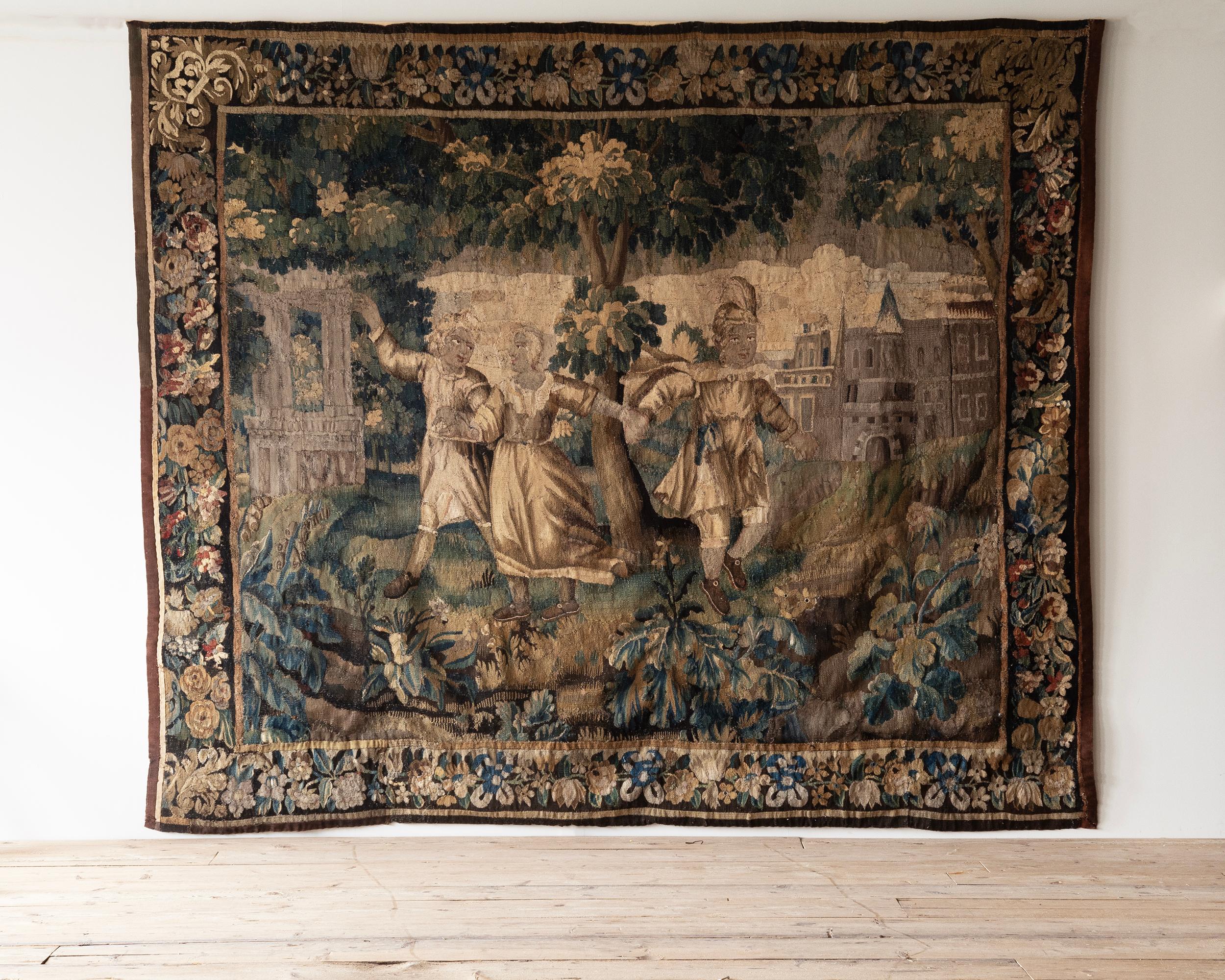Französischer Barockteppich aus Wolle und Seide aus dem 17. Jahrhundert. Werk von Felletin, um 1690 Frankreich. 
