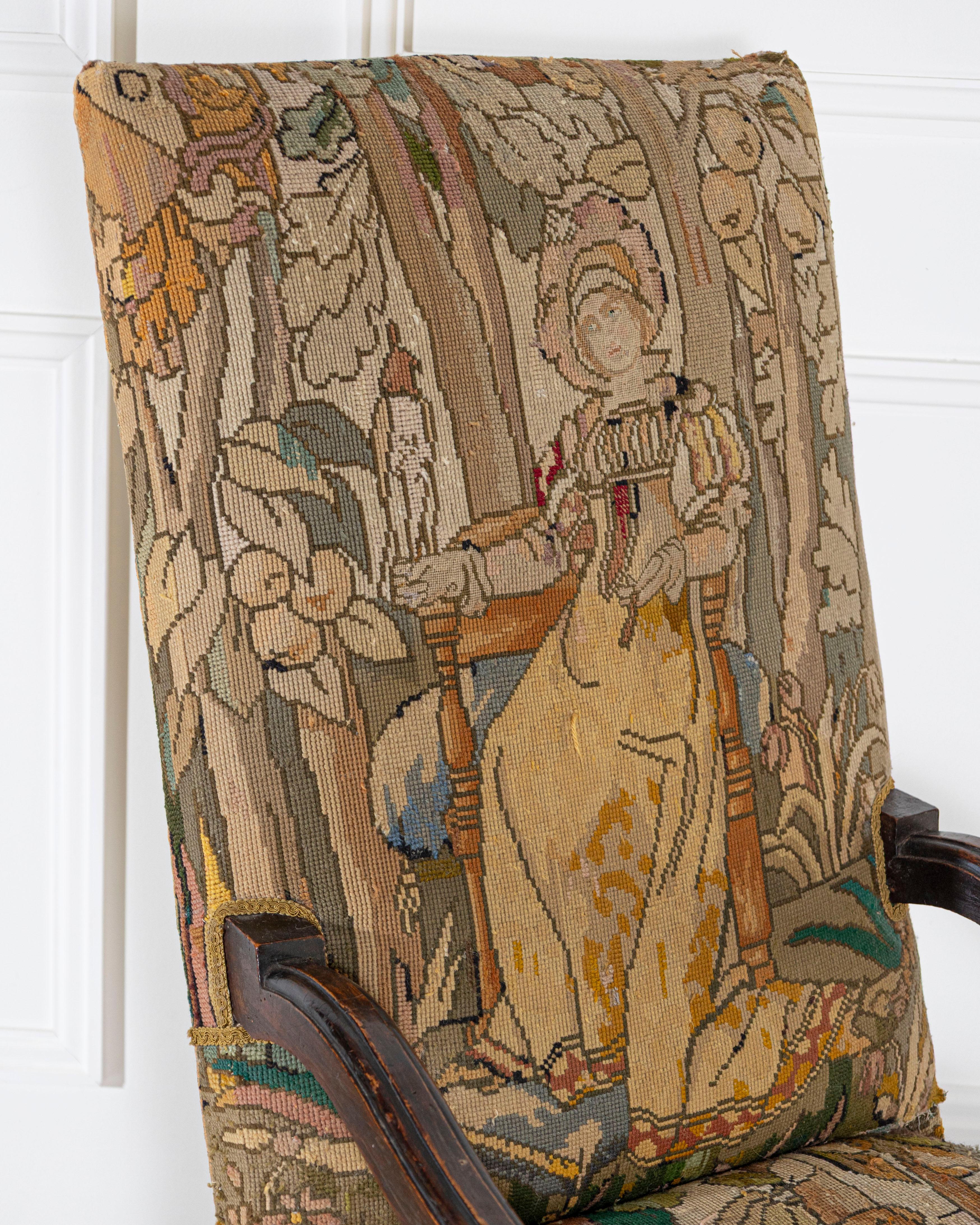 Französischer Barocksessel aus Nussbaum mit Petit-Point-Wandteppich aus dem 17. Jahrhundert im Angebot 6