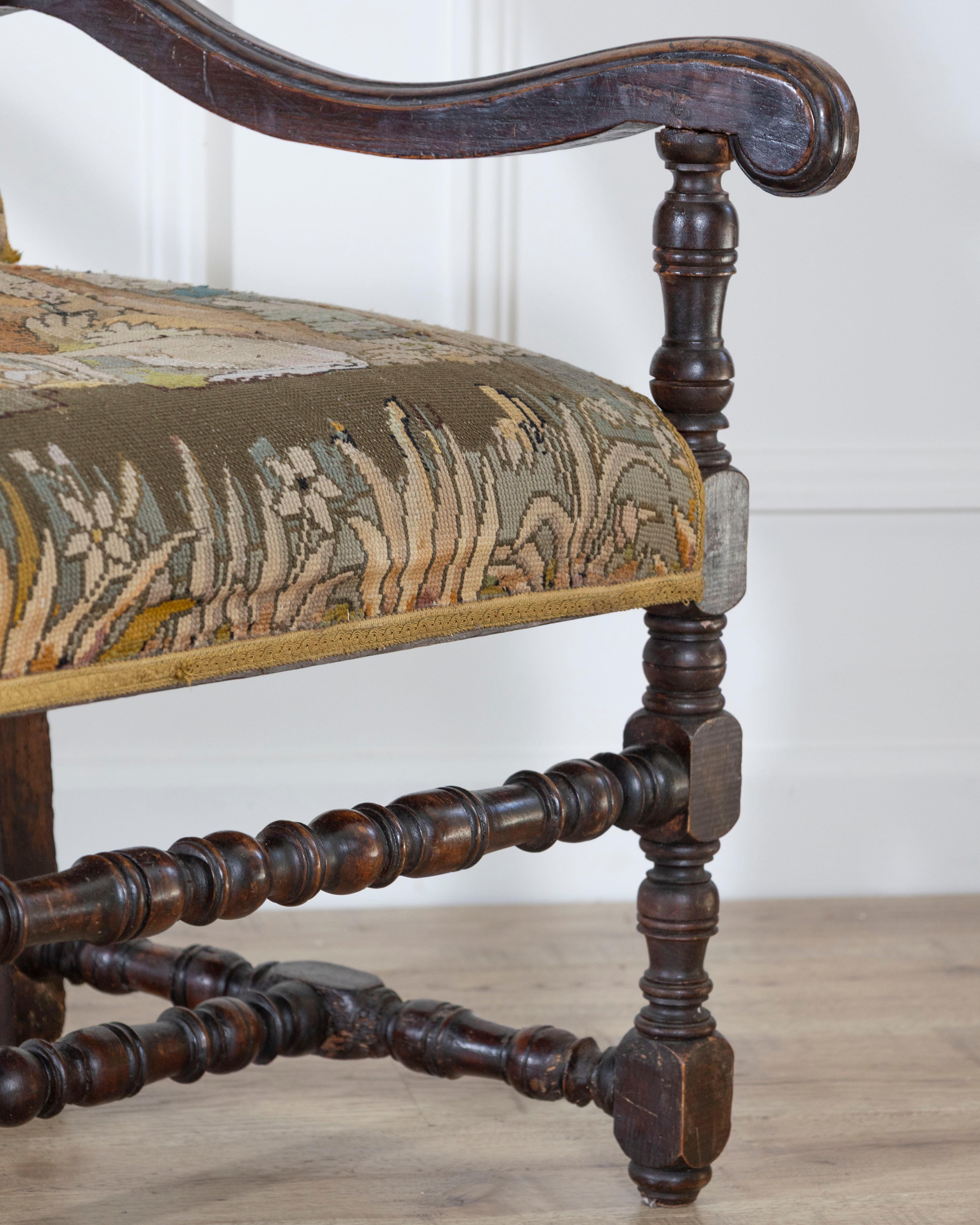 Französischer Barocksessel aus Nussbaum mit Petit-Point-Wandteppich aus dem 17. Jahrhundert im Angebot 7