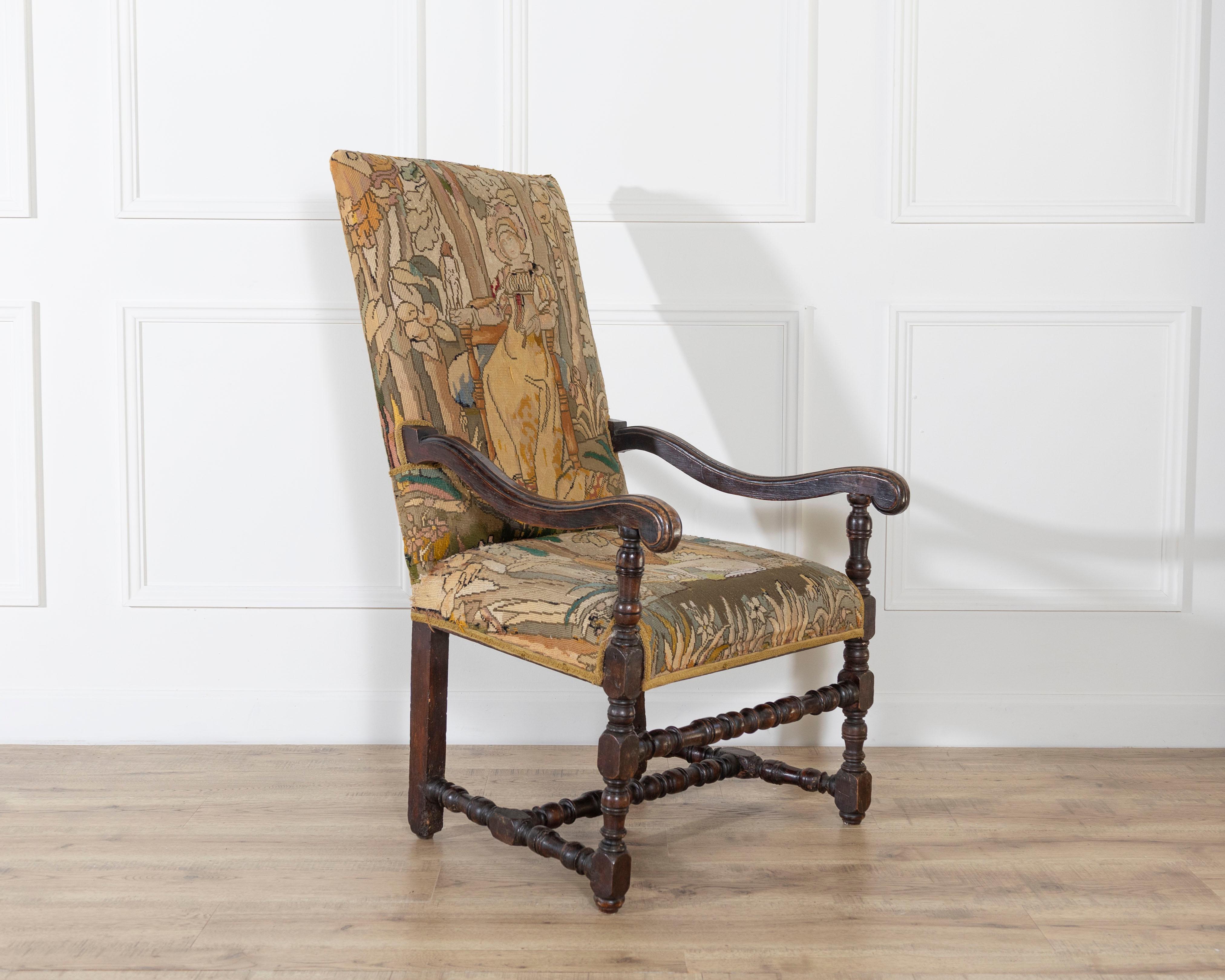 Französischer Barocksessel aus Nussbaum mit Petit-Point-Wandteppich aus dem 17. Jahrhundert (Louis XVI.) im Angebot