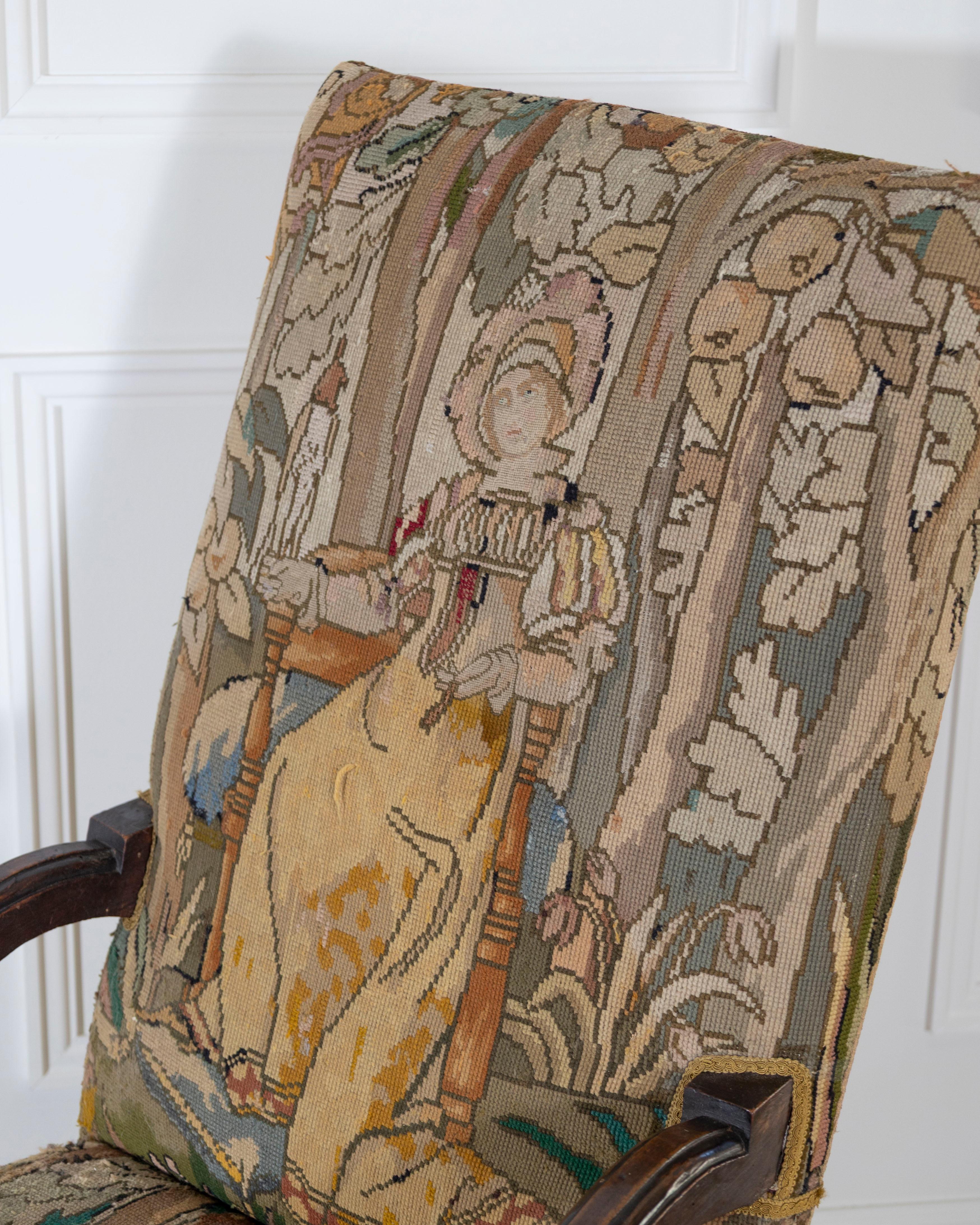 Französischer Barocksessel aus Nussbaum mit Petit-Point-Wandteppich aus dem 17. Jahrhundert im Angebot 2