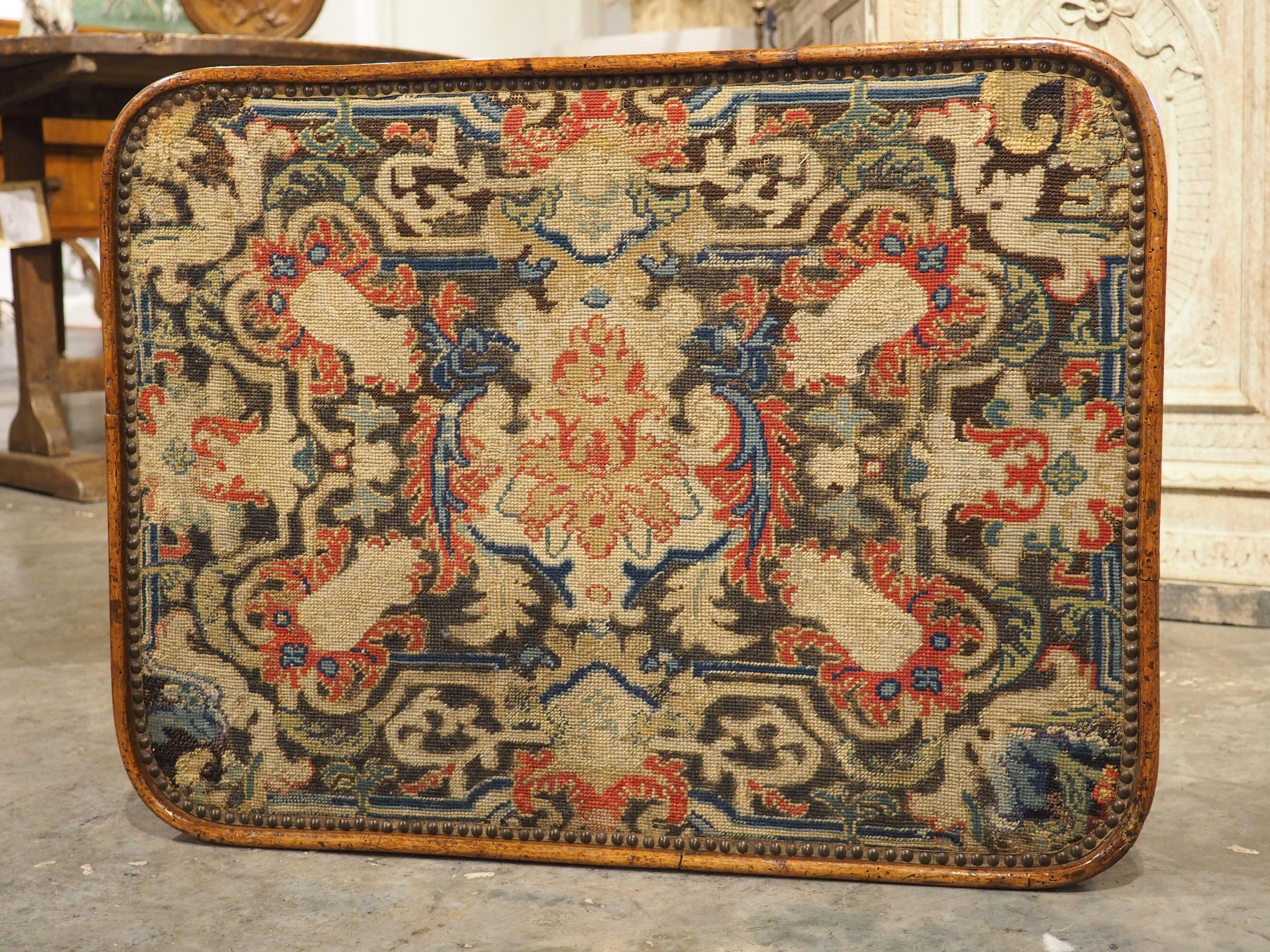 17th Century French Burgundian Walnut Side Table with 19th Century Needlework For Sale 6