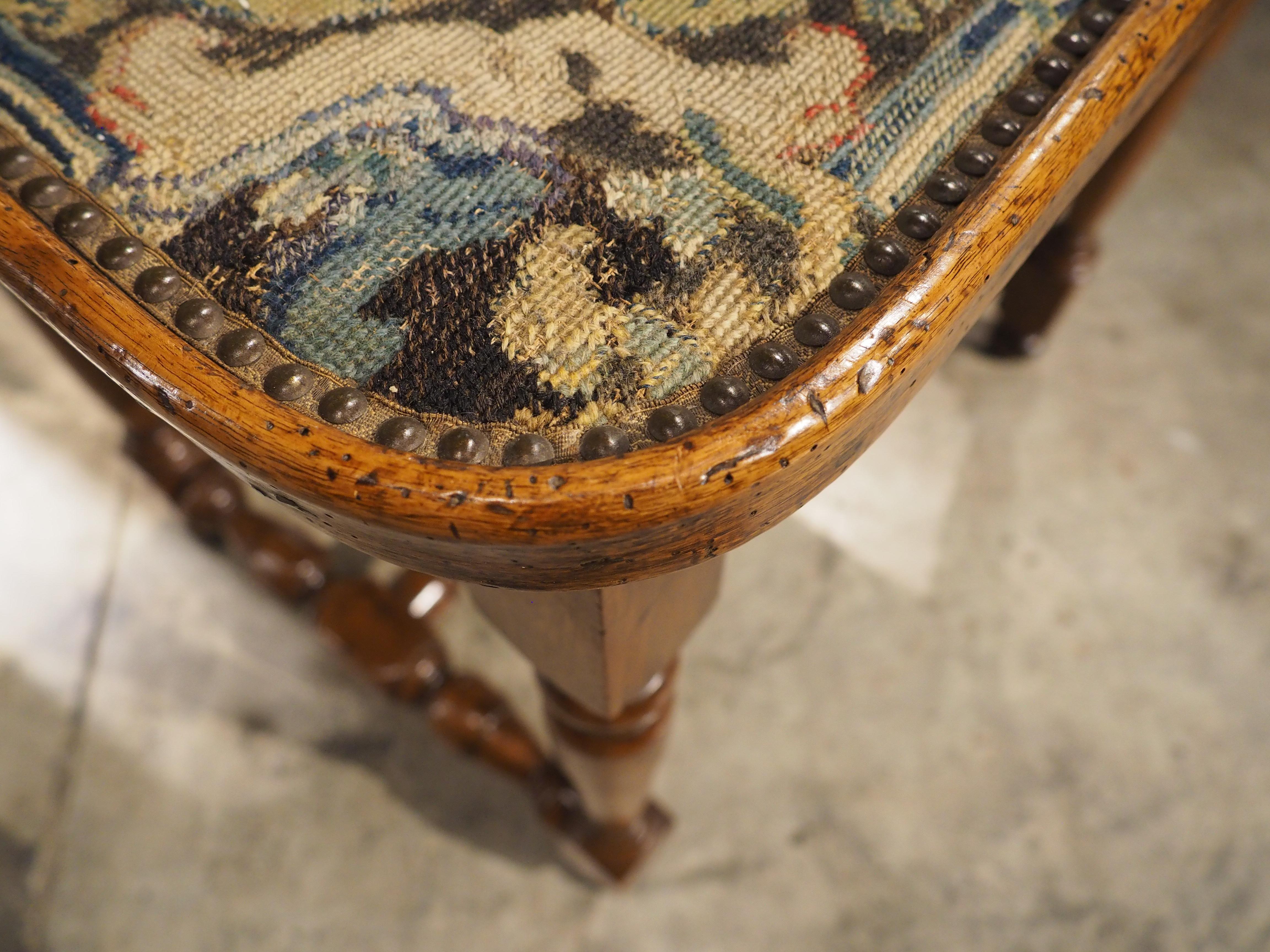 17th Century French Burgundian Walnut Side Table with 19th Century Needlework For Sale 8