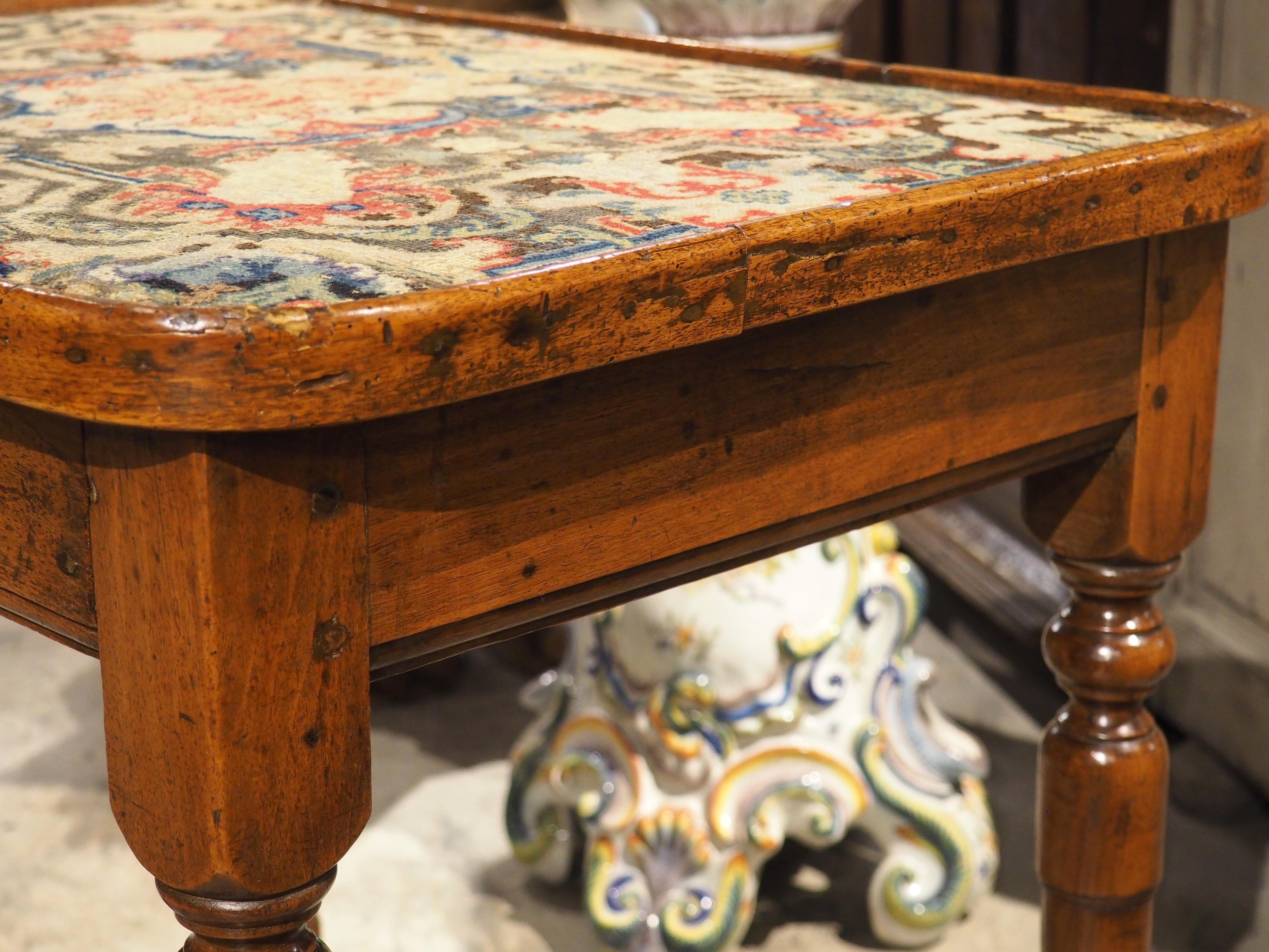 17th Century French Burgundian Walnut Side Table with 19th Century Needlework For Sale 12