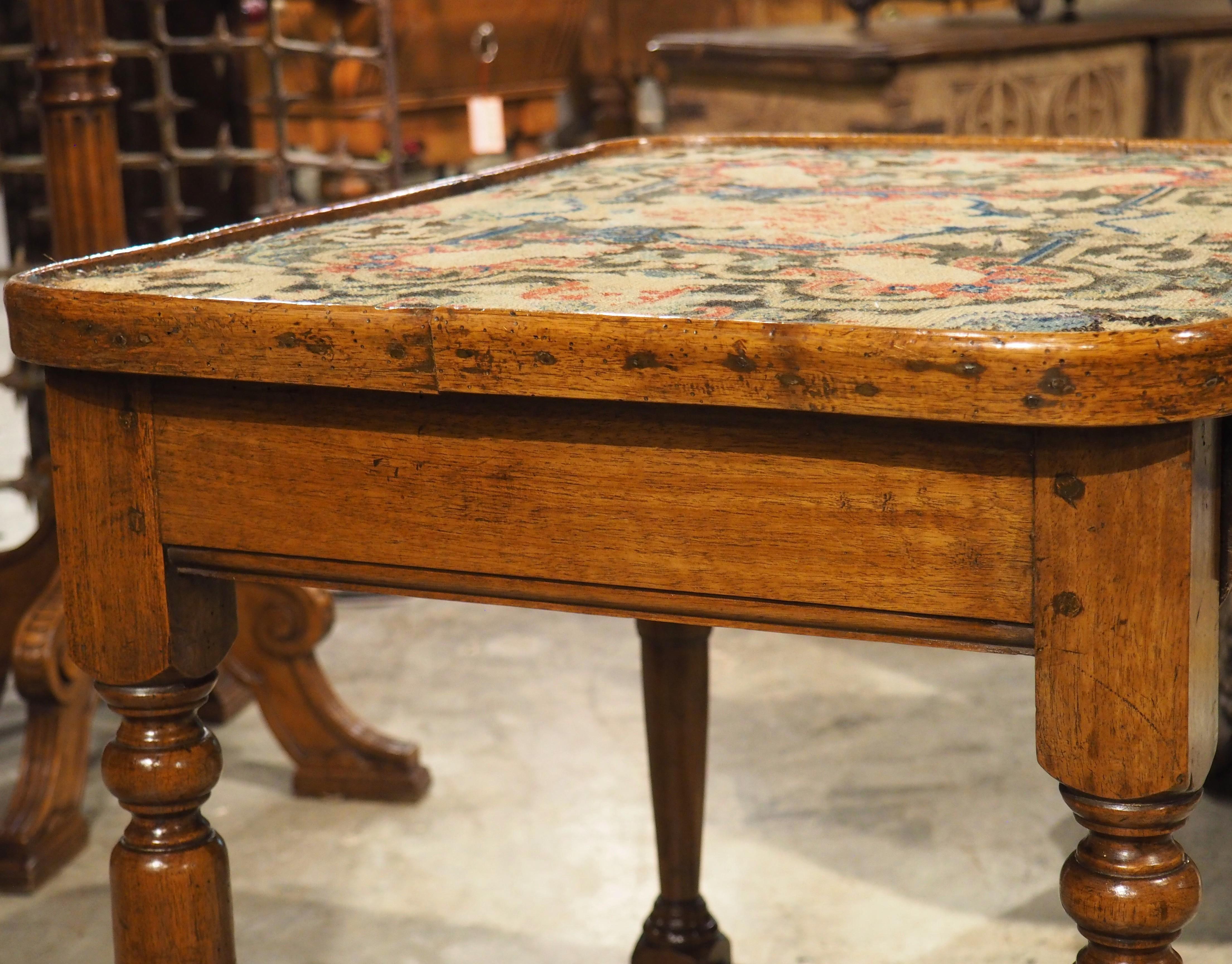 17th Century French Burgundian Walnut Side Table with 19th Century Needlework For Sale 14