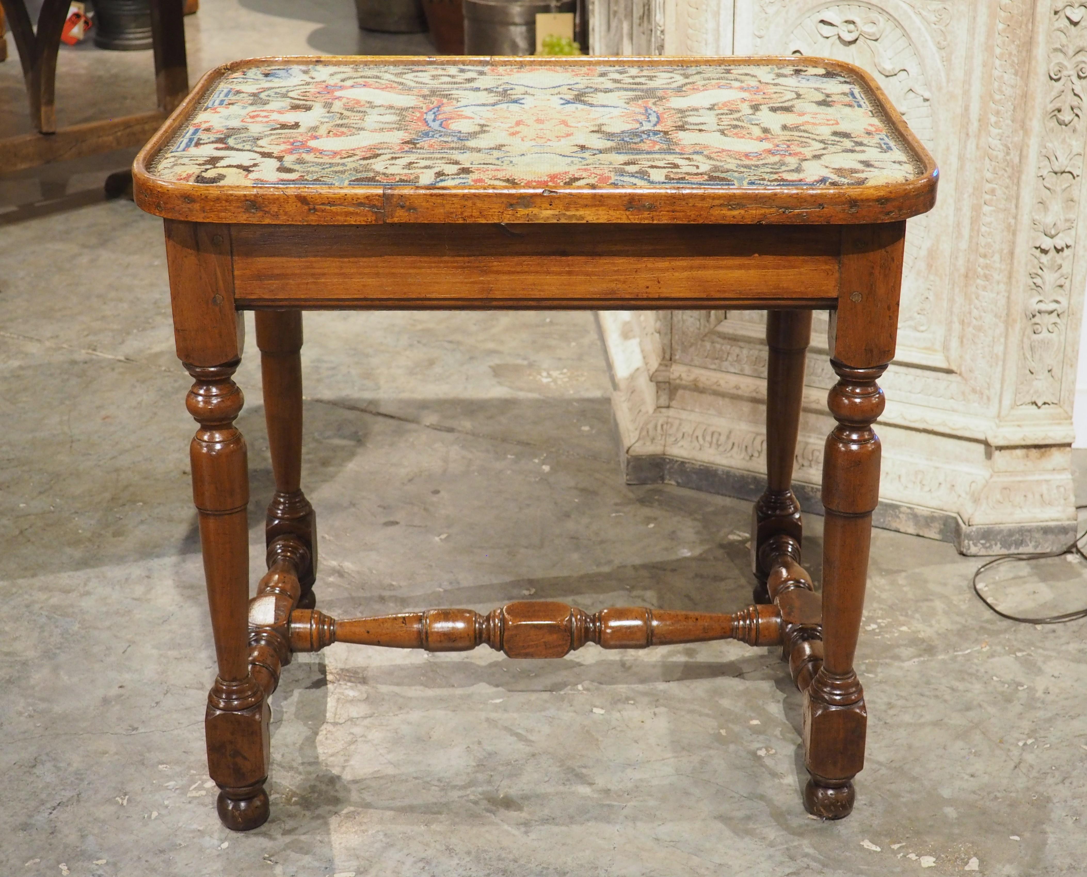 17th Century French Burgundian Walnut Side Table with 19th Century Needlework For Sale 1