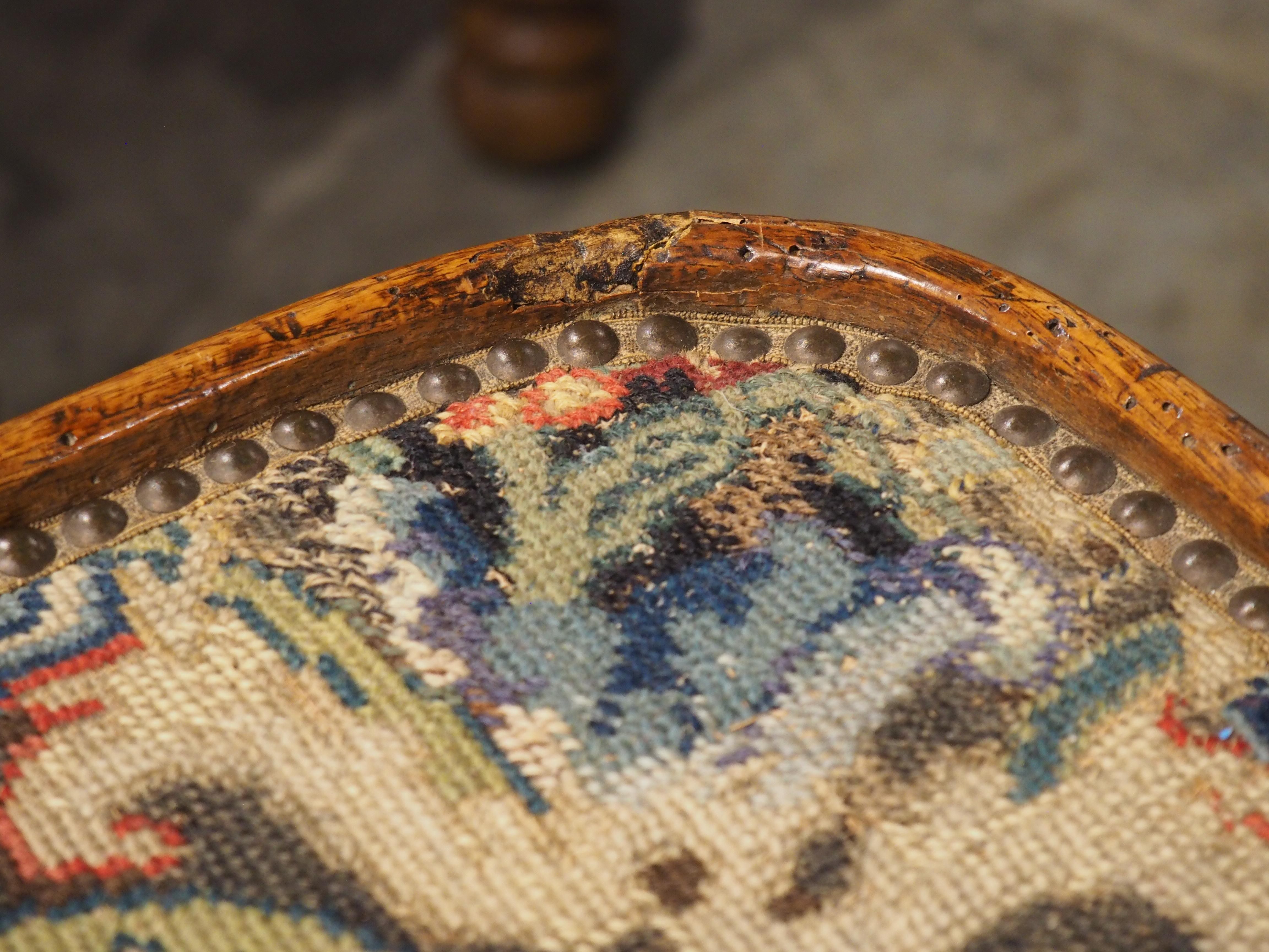 17th Century French Burgundian Walnut Side Table with 19th Century Needlework For Sale 2