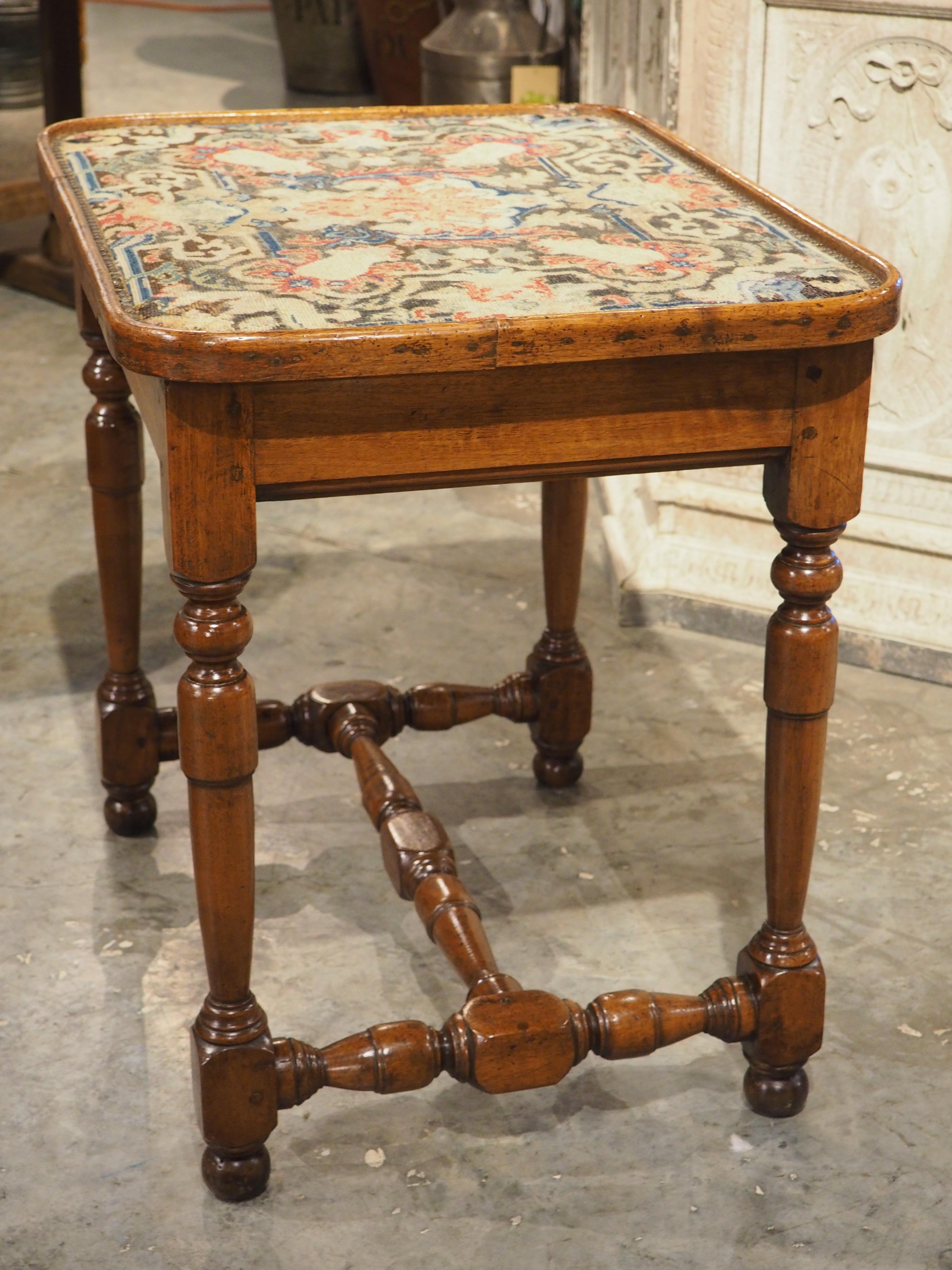 17th Century French Burgundian Walnut Side Table with 19th Century Needlework For Sale 3
