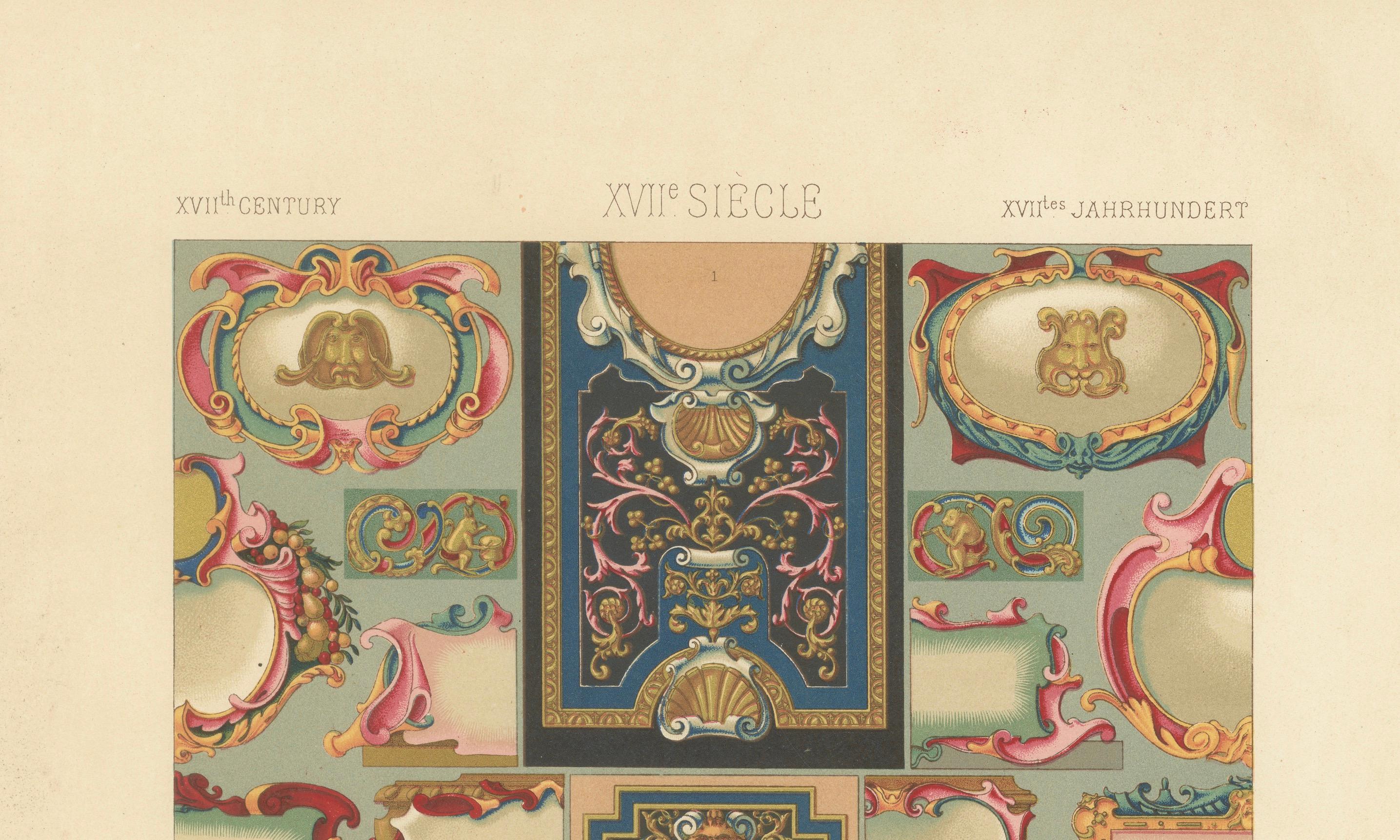 Français Cartouches français du 17e siècle - Cadres ornementaux baroques, planche LXXVII, 1869 en vente