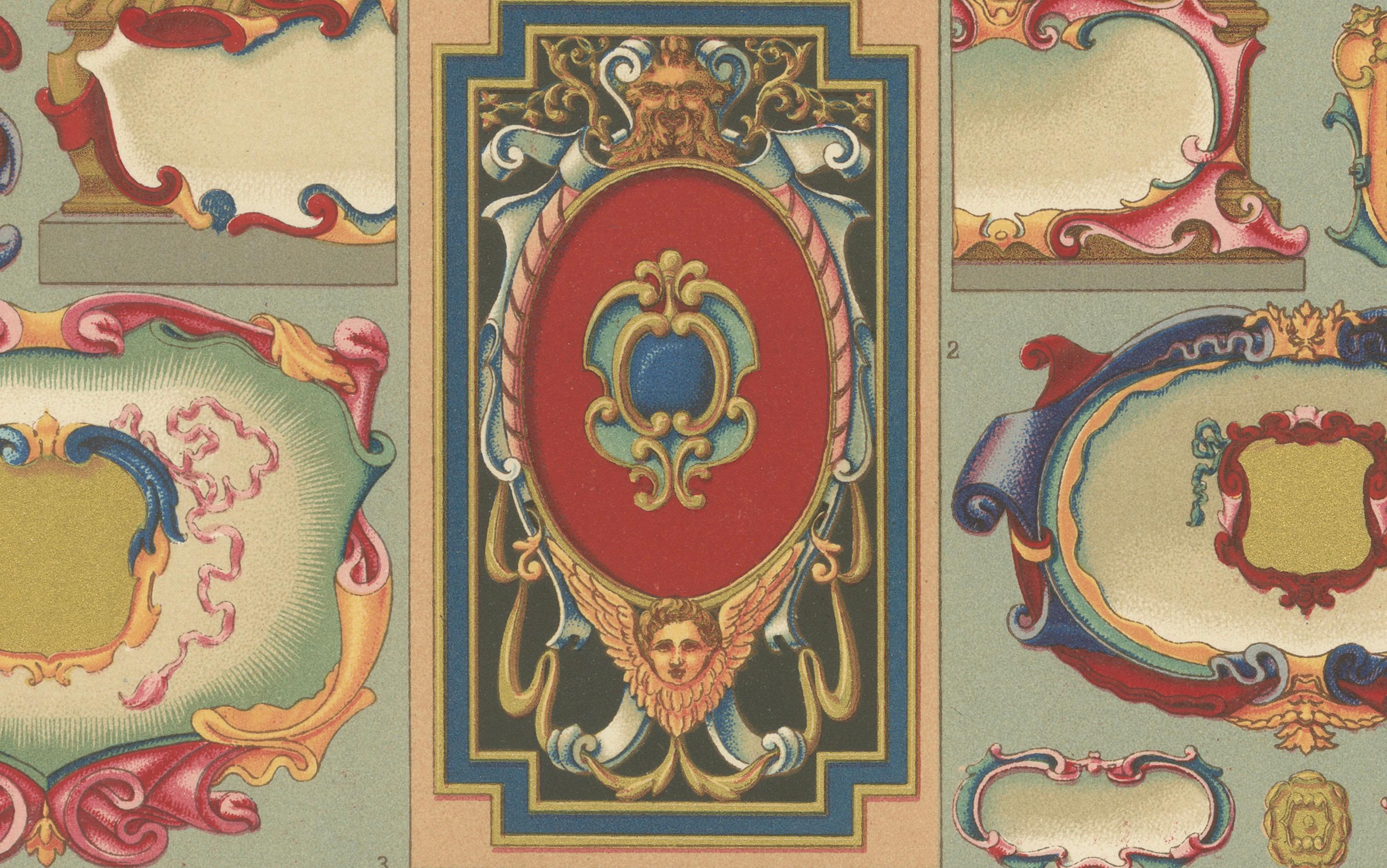 Papier Cartouches français du 17e siècle - Cadres ornementaux baroques, planche LXXVII, 1869 en vente