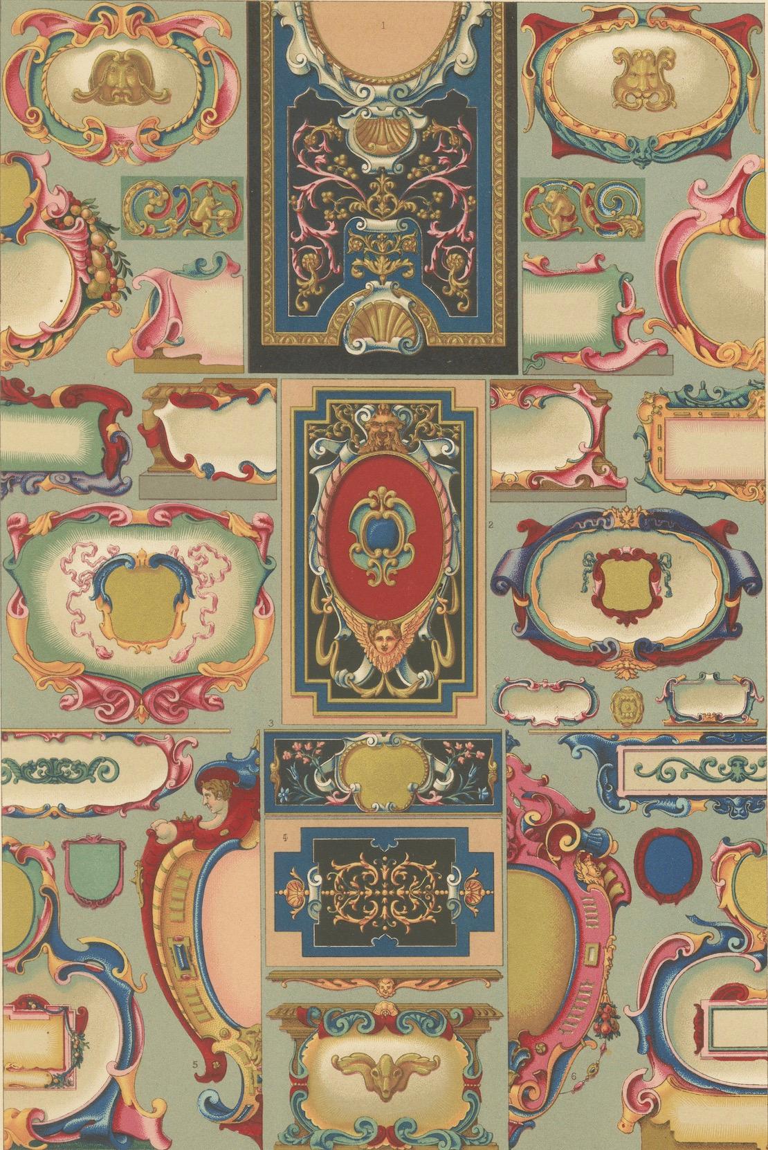 Cartouches français du 17e siècle - Cadres ornementaux baroques, planche LXXVII, 1869 en vente 1