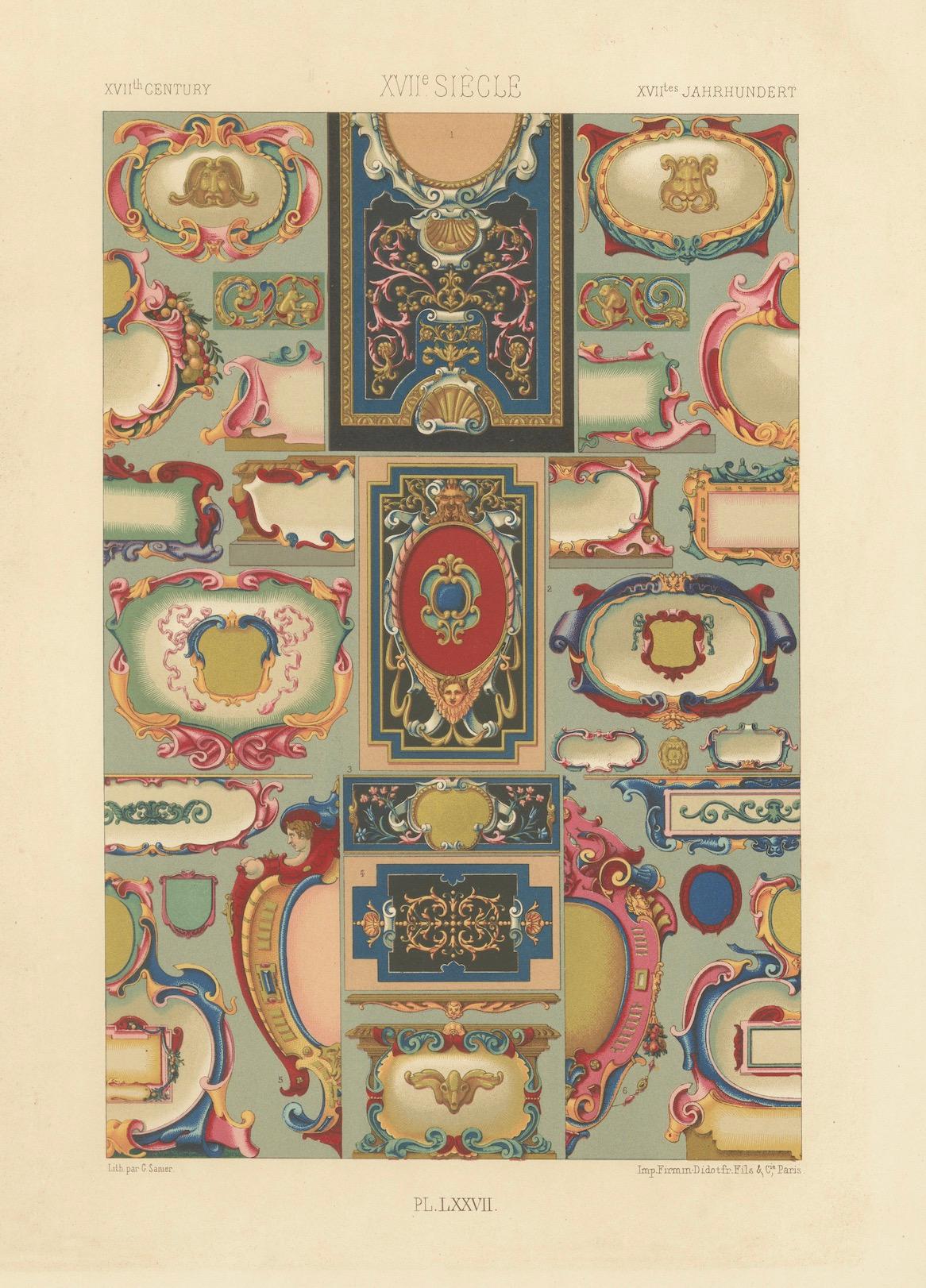 Cartouches français du 17e siècle - Cadres ornementaux baroques, planche LXXVII, 1869 en vente 2