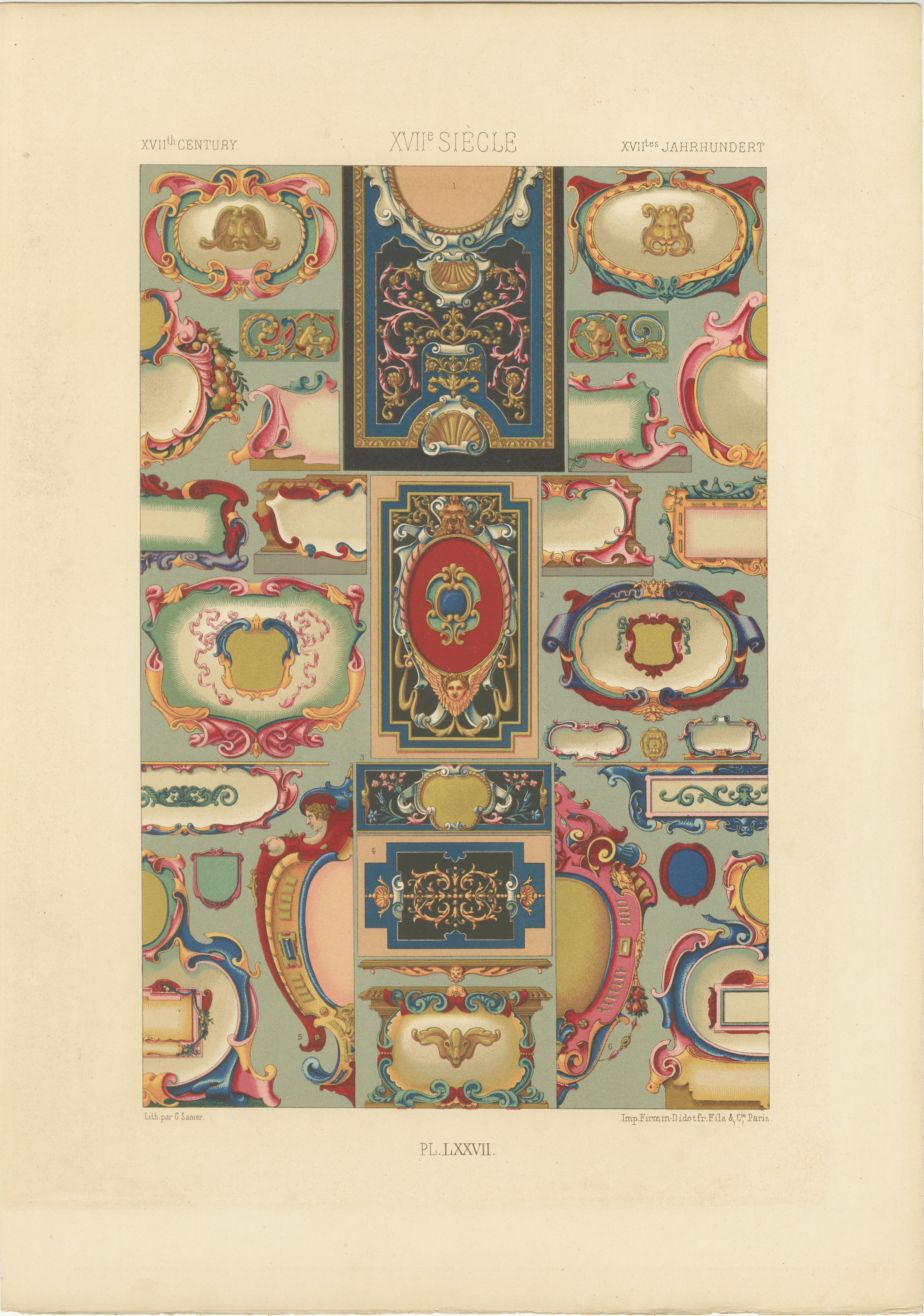 Cartouches français du 17e siècle - Cadres ornementaux baroques, planche LXXVII, 1869 en vente