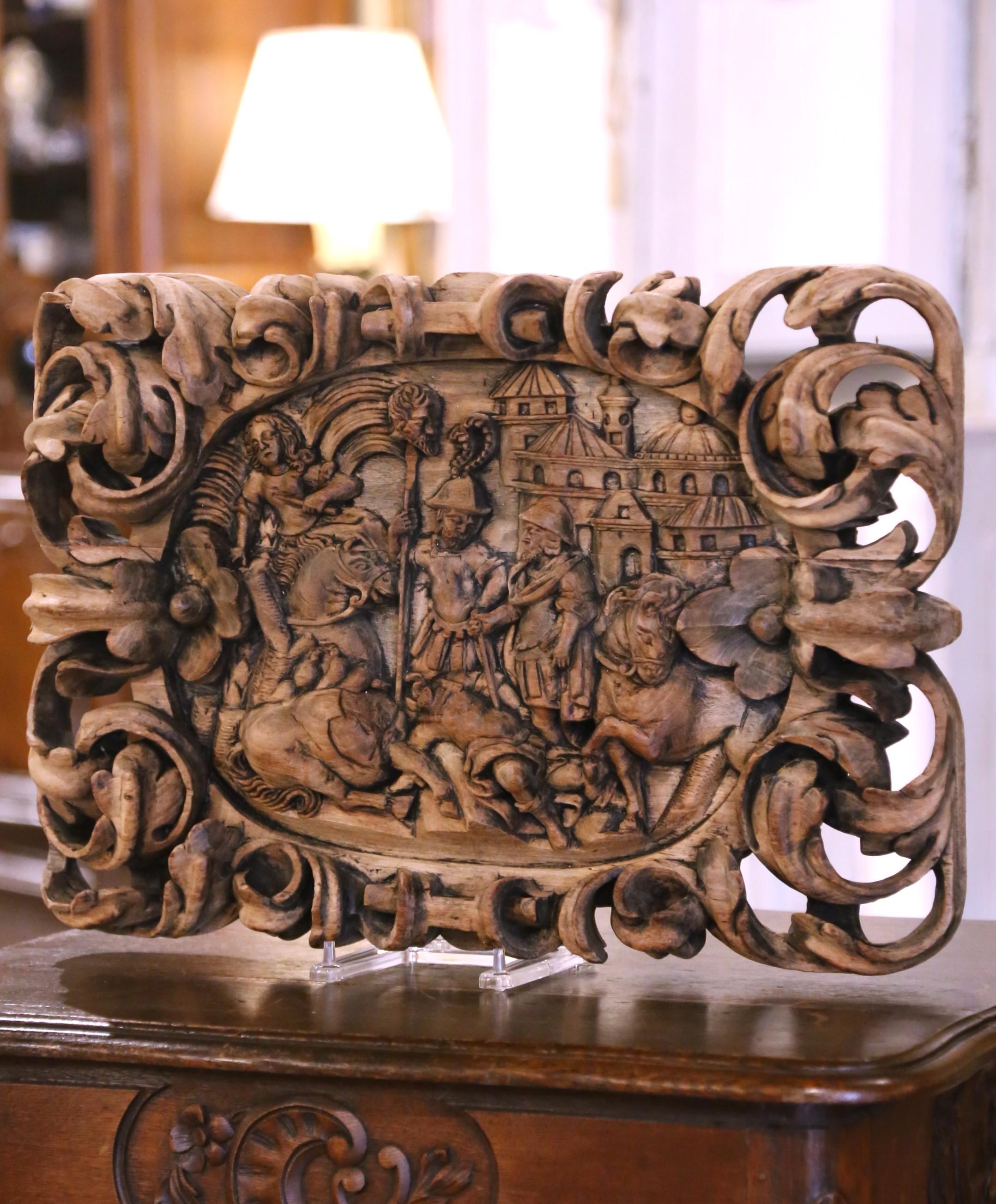 Decorate a wall with this intricately antique panel. Crafted of ebony wood in France circa 1680, the plaque depicts the dramatic biblical scene of 
