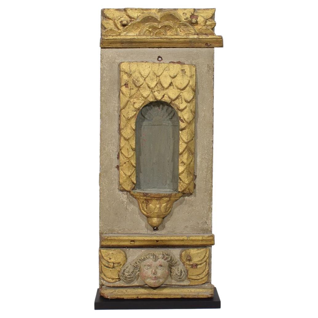 Nicho de altar barroco francés del siglo XVII de roble tallado con cabeza de ángel